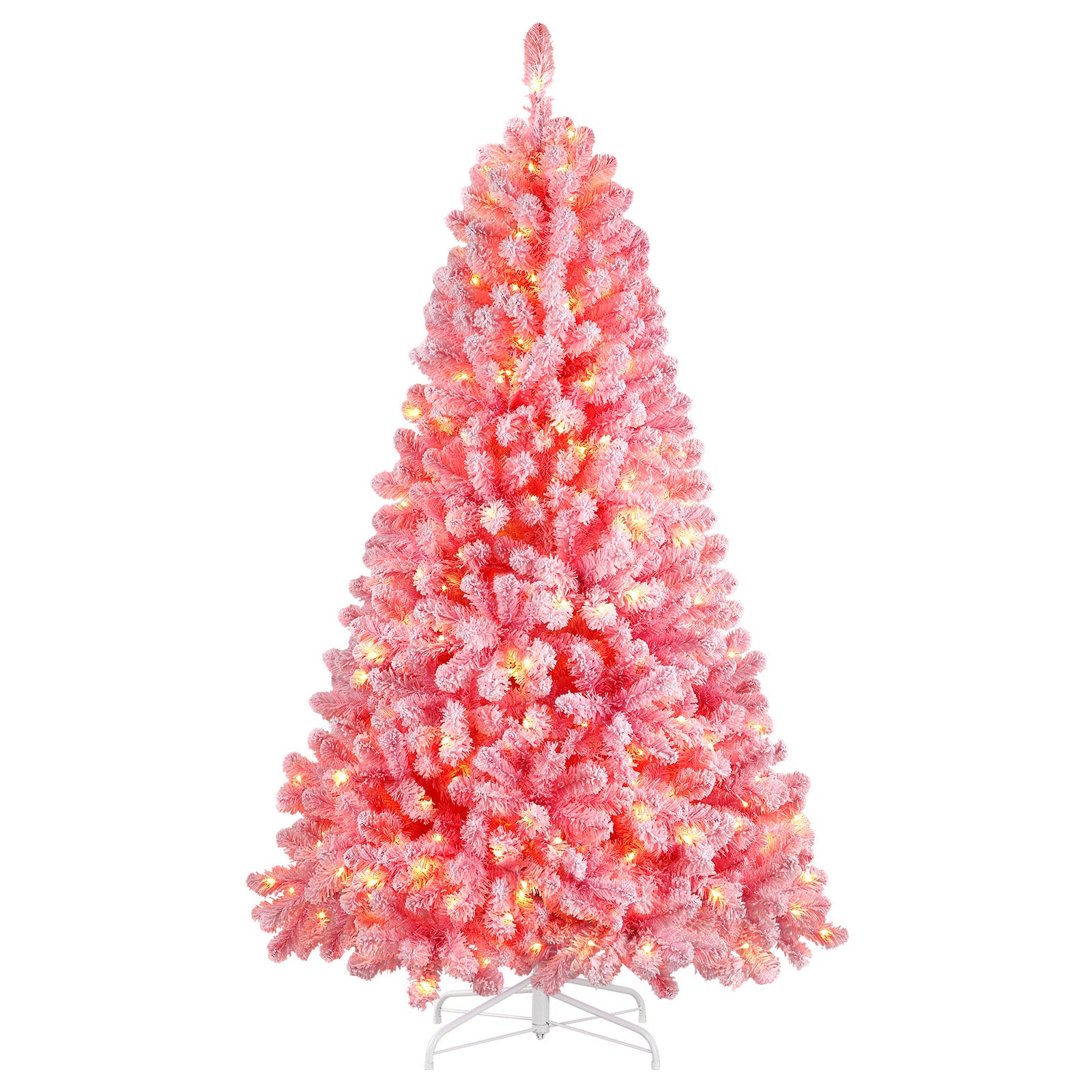 7.5ft Prelit 350 Warm White Lights Snow Flocked Artificial Holiday Christmas Tree-Pink