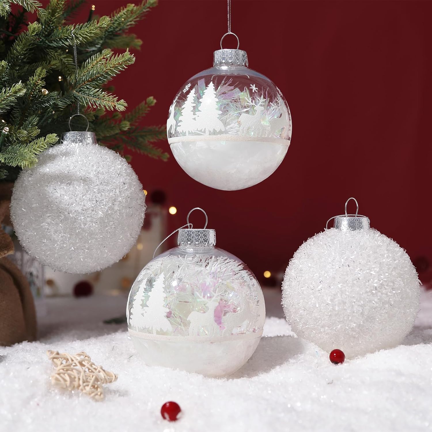 4pcs Snow Shatterproof Plastic  Large Christmas Balls Ornaments-120mm - SHareconn