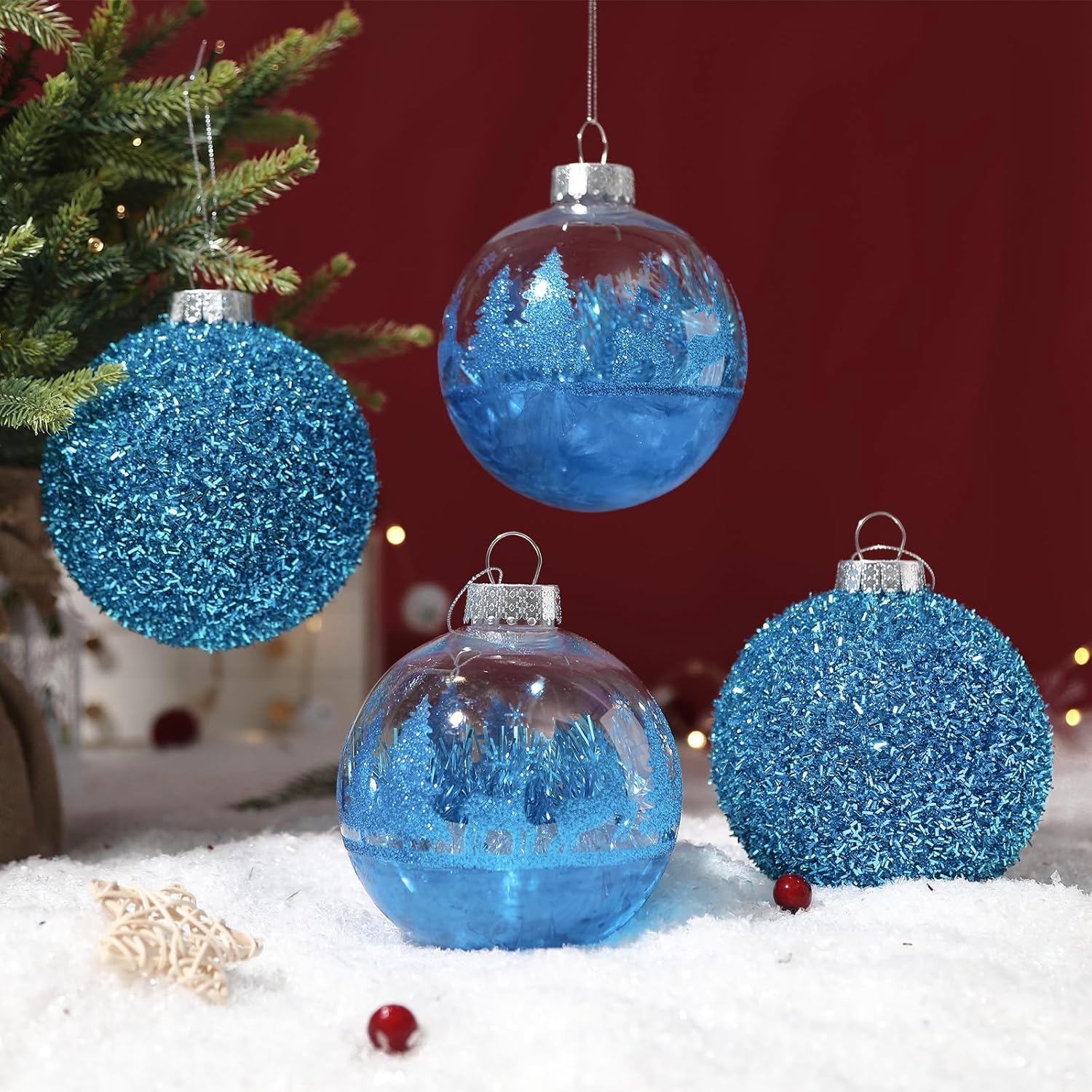 SHareconn 120mm/4.72" Large Christmas Balls Ornaments for Christmas Tree, 4 Pcs Shatterproof Plastic Baubles Blue Christmas Decorations for Xmas Tree Decor Holiday Party with Hanging Strings, Blue - SHareconn