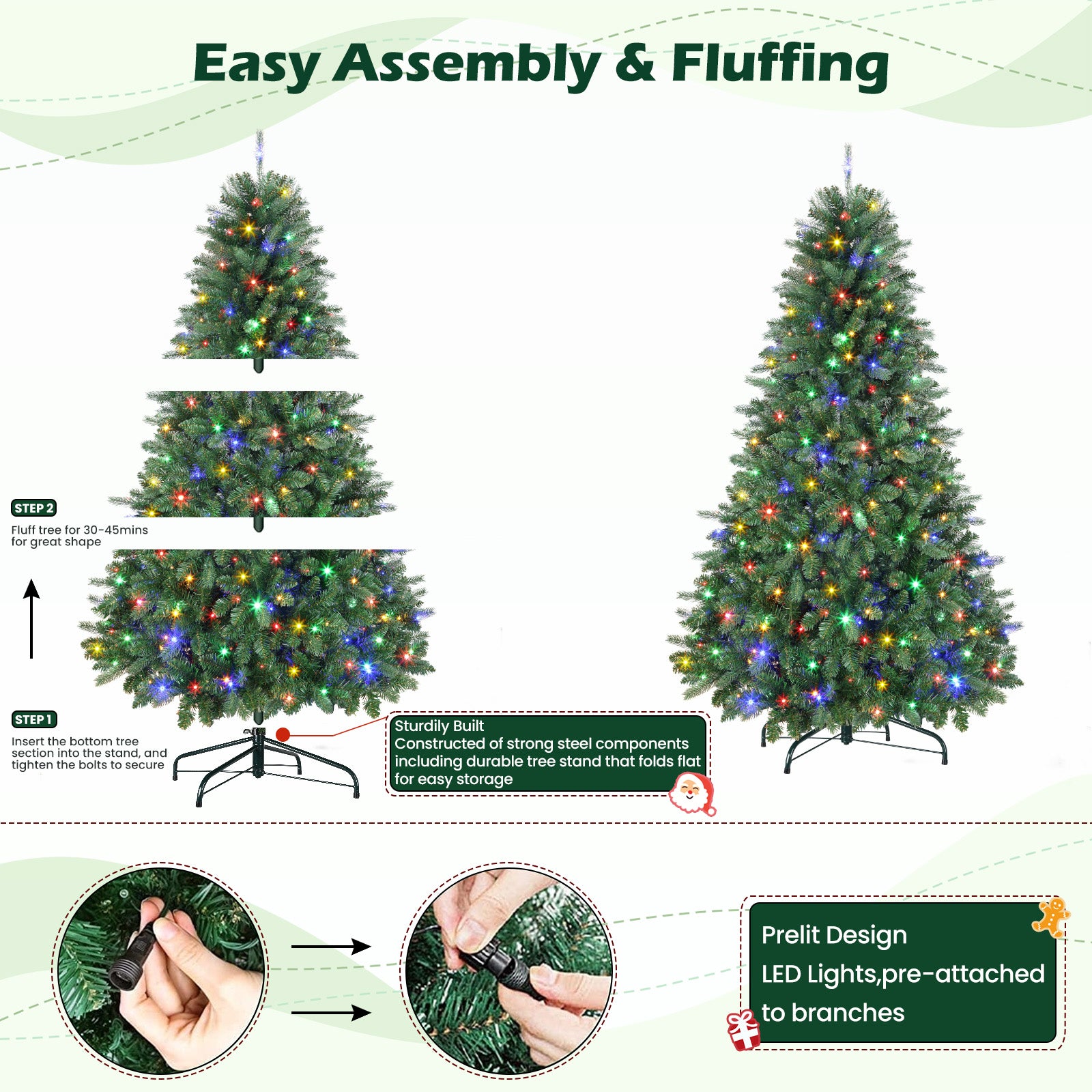 Only For UK 6FT Pre-Lit Artificial Christmas Tree with 330 Warm White & Multicolor LED Lights