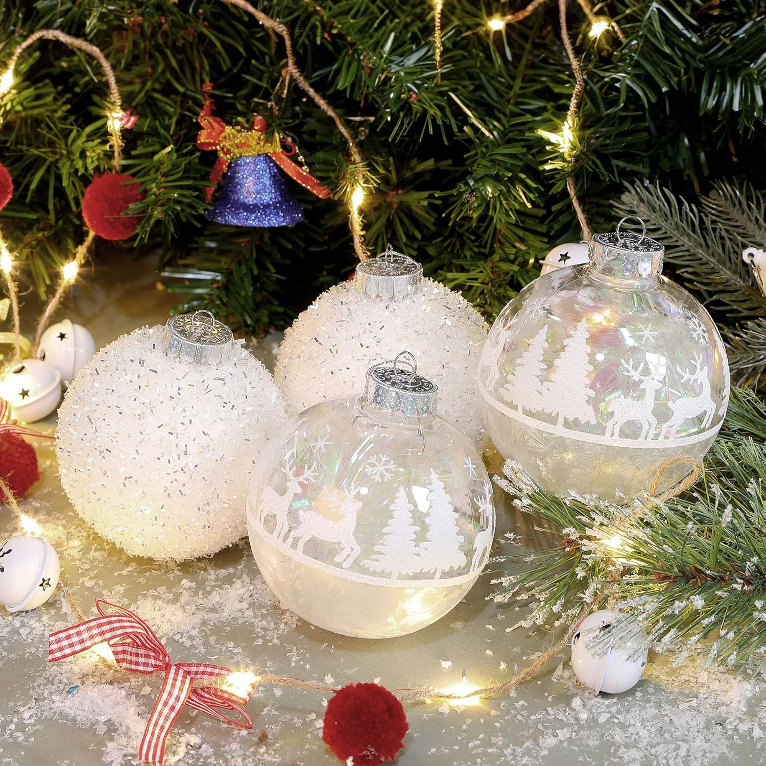 4pcs Snow Shatterproof Plastic  Large Christmas Balls Ornaments-120mm - SHareconn