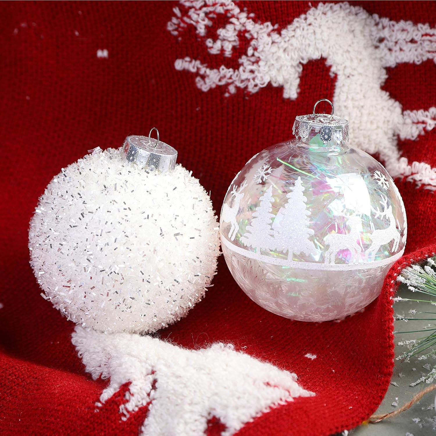 4pcs Snow Shatterproof Plastic  Large Christmas Balls Ornaments-120mm - SHareconn