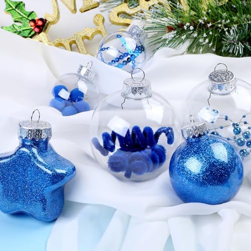 86pcs Blue Shatterproof Plastic Clear Christmas Balls Ornaments Set - SHareconn