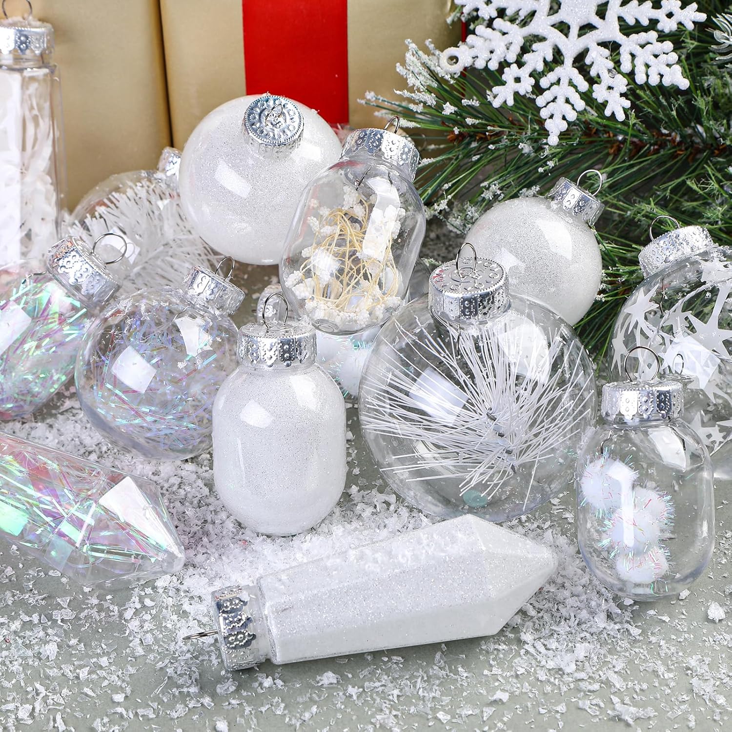 52pcs Clear Shatterproof Plastic Christmas Balls Ornaments Set - SHareconn