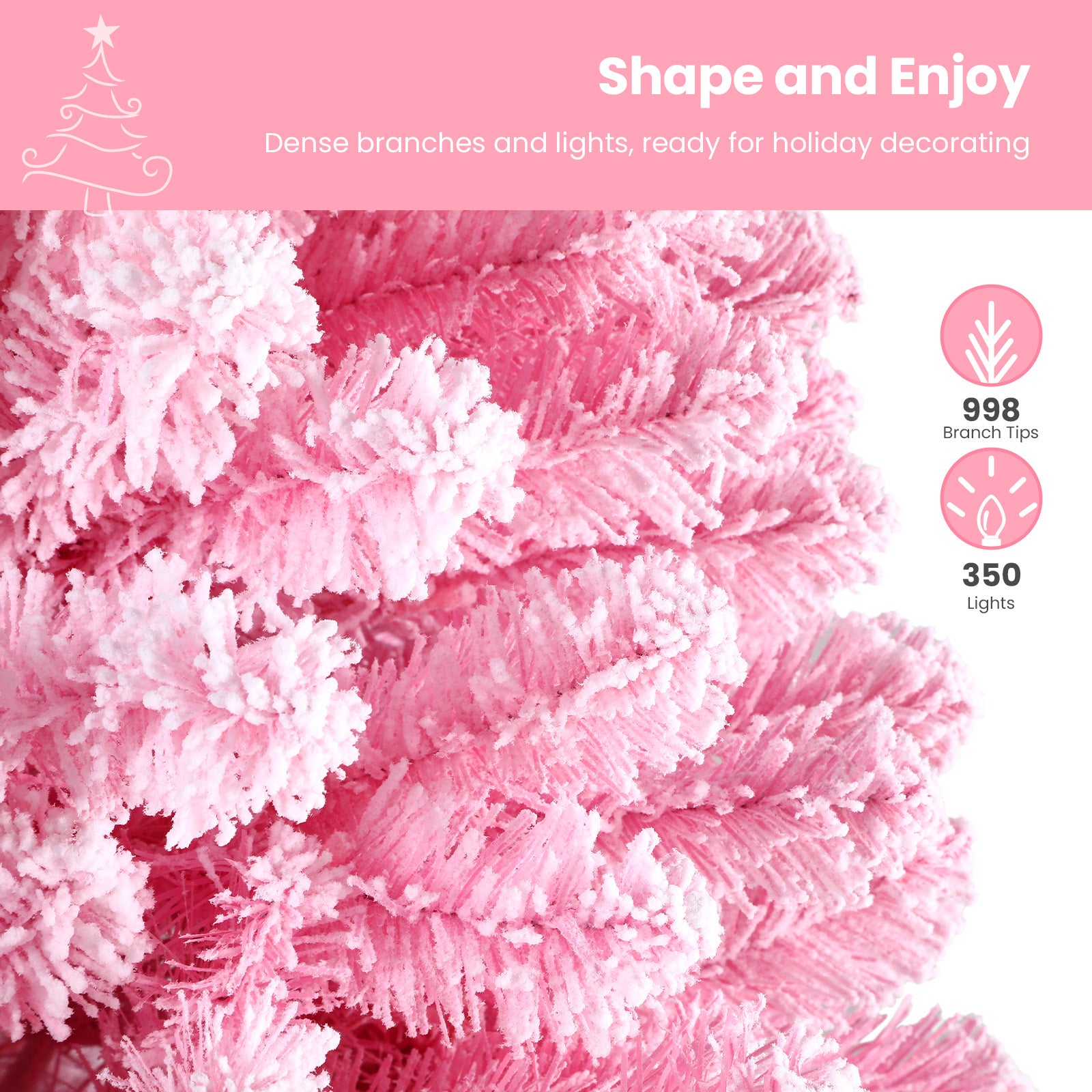 7.5ft Prelit 350 Warm White Lights Snow Flocked Artificial Holiday Christmas Tree-Pink