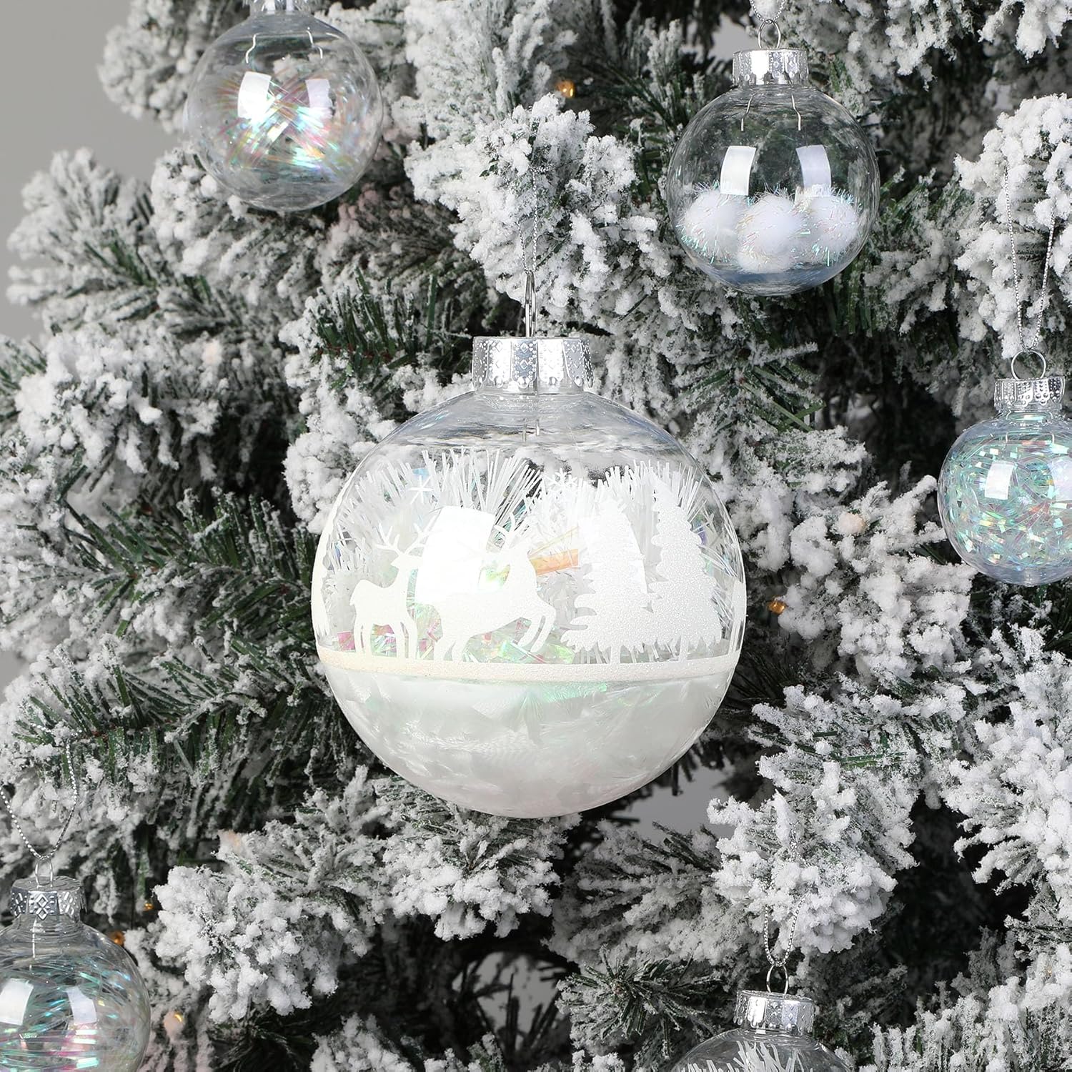 4pcs Snow Shatterproof Plastic  Large Christmas Balls Ornaments-120mm - SHareconn