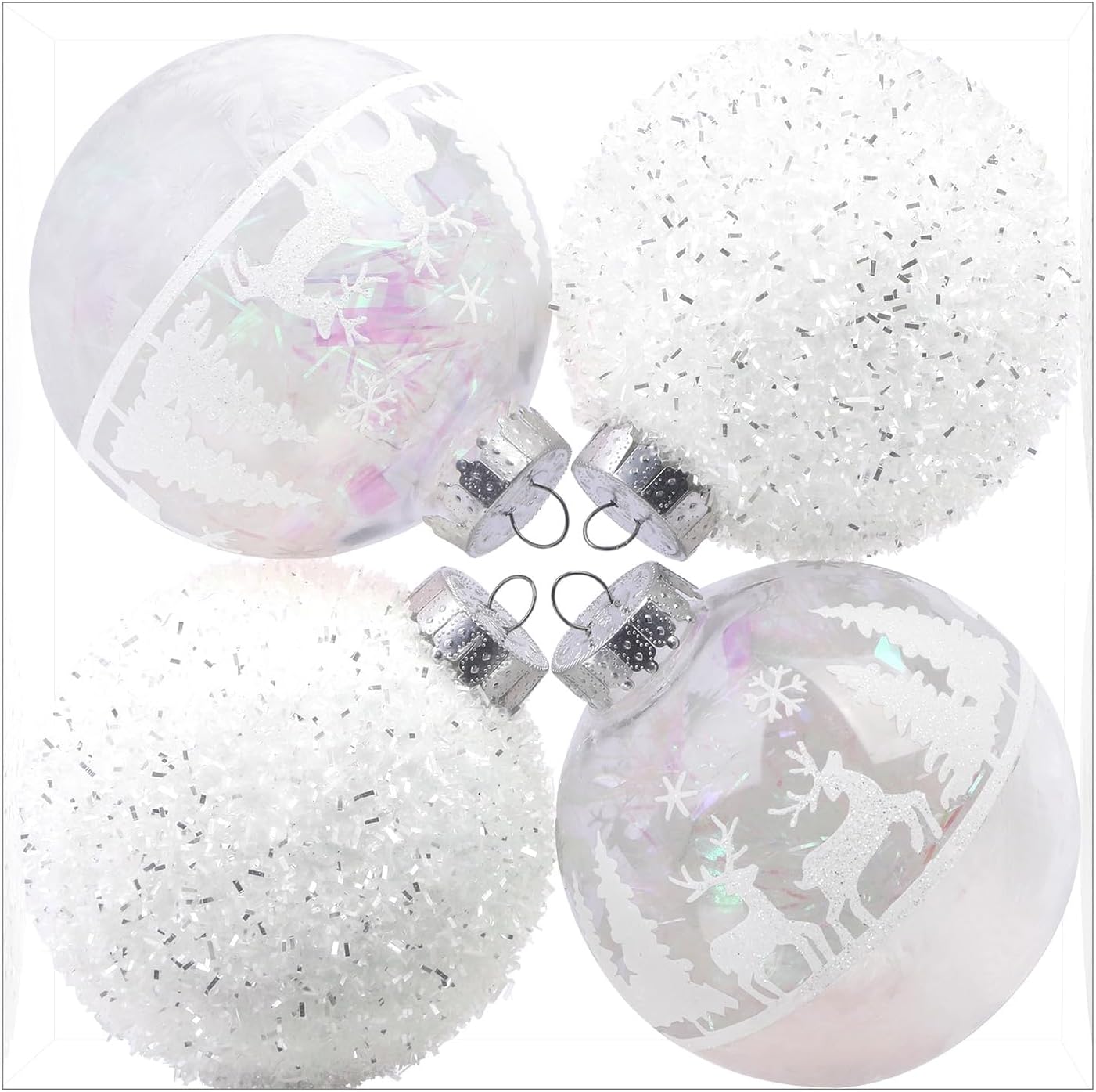 4pcs Snow Shatterproof Plastic  Large Christmas Balls Ornaments-120mm - SHareconn