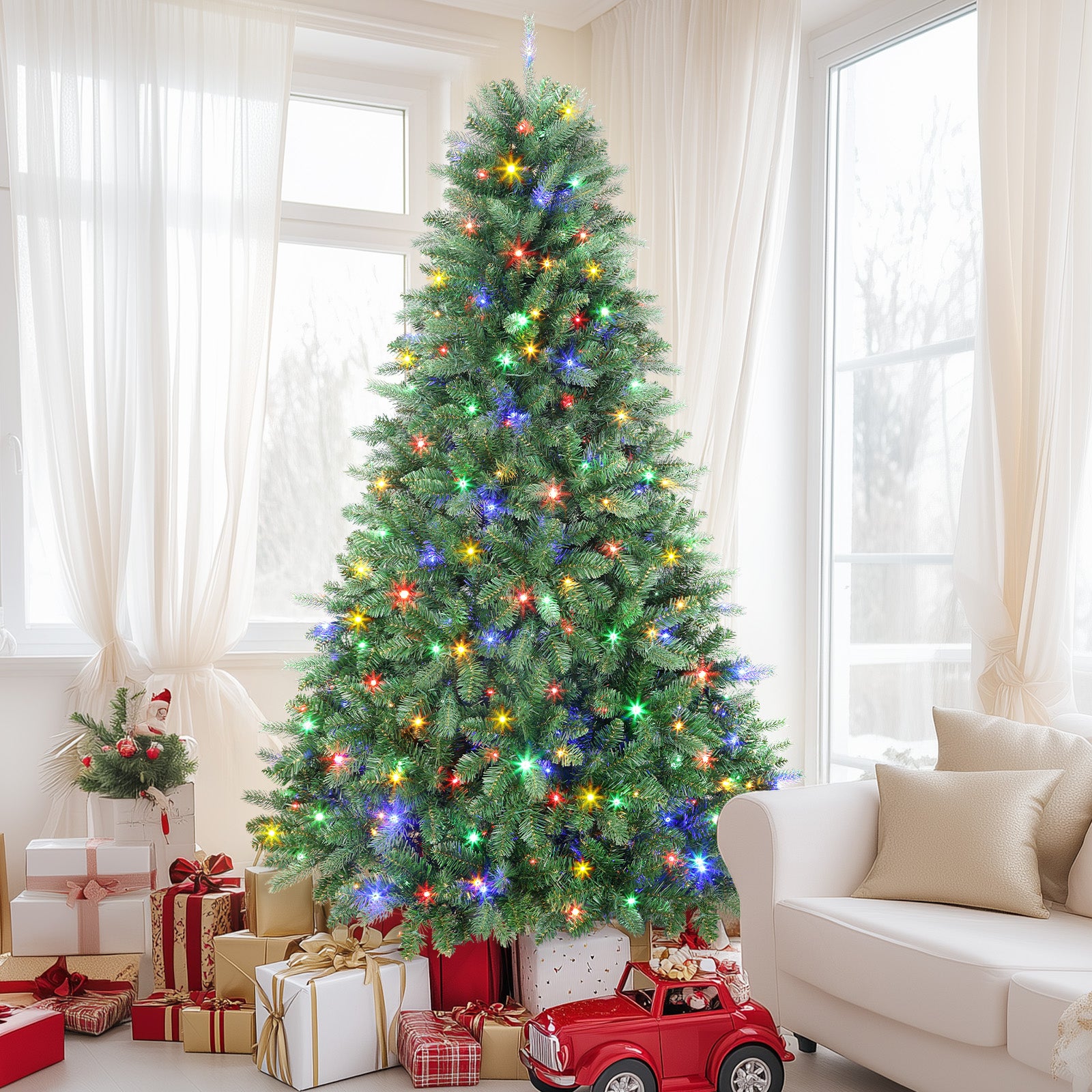 Only For UK 6FT Pre-Lit Artificial Christmas Tree with 330 Warm White & Multicolor LED Lights