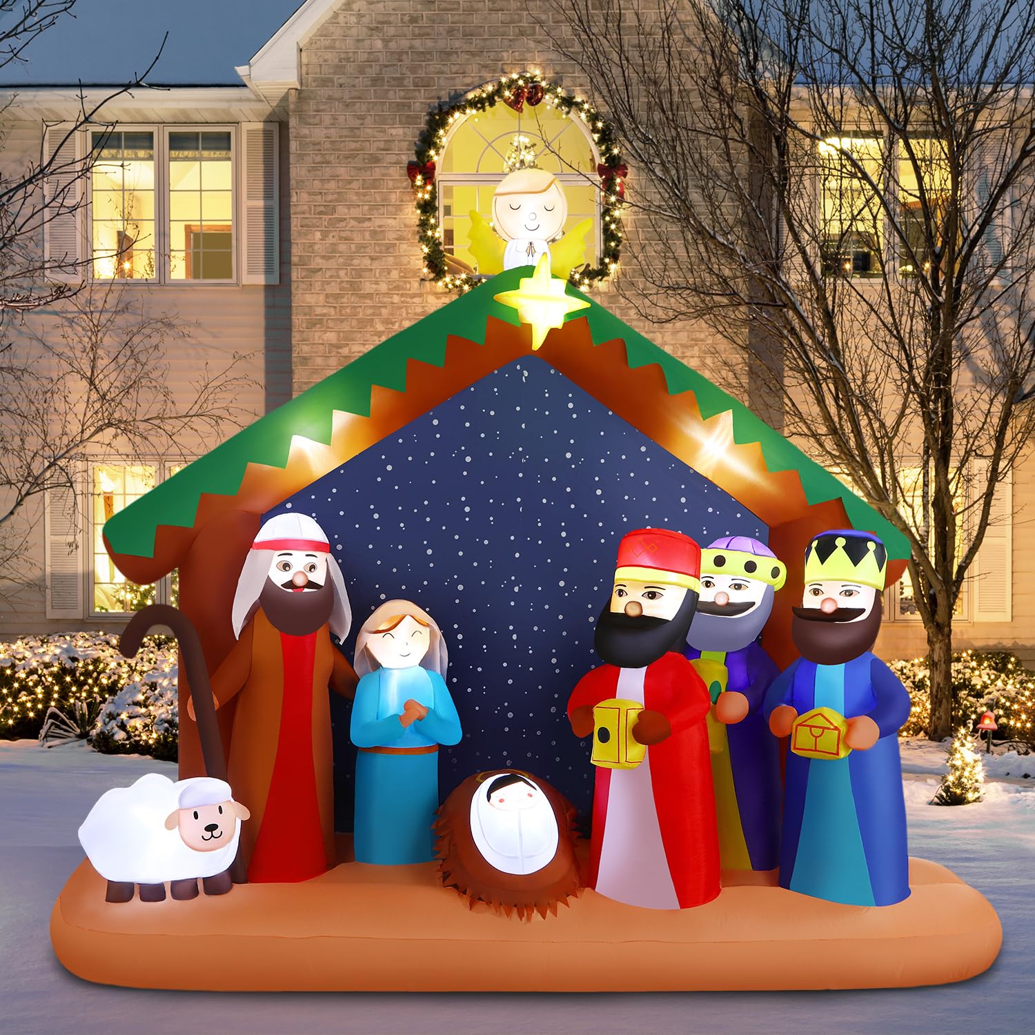 8FT Christmas Inflatables Nativity Scene Outdoor Decorations, Blue