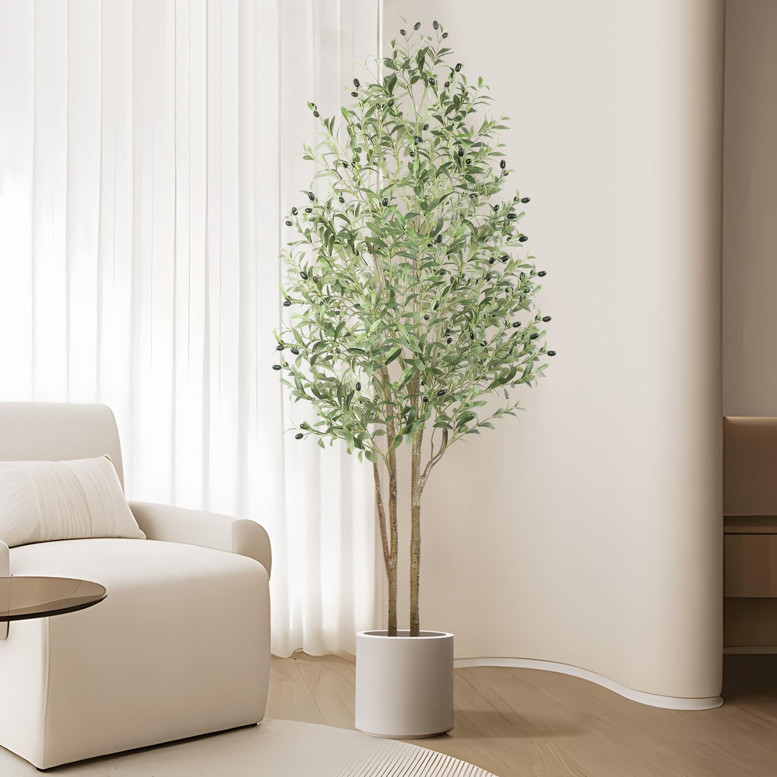 5 FT Artificial Olive Trees, Faux Olive Tree Indoor with Natural Wood Trunk & Lifelike Fruits