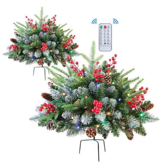 Set of 2 18 Inch Lighted Outdoor Christmas Tree with Remote