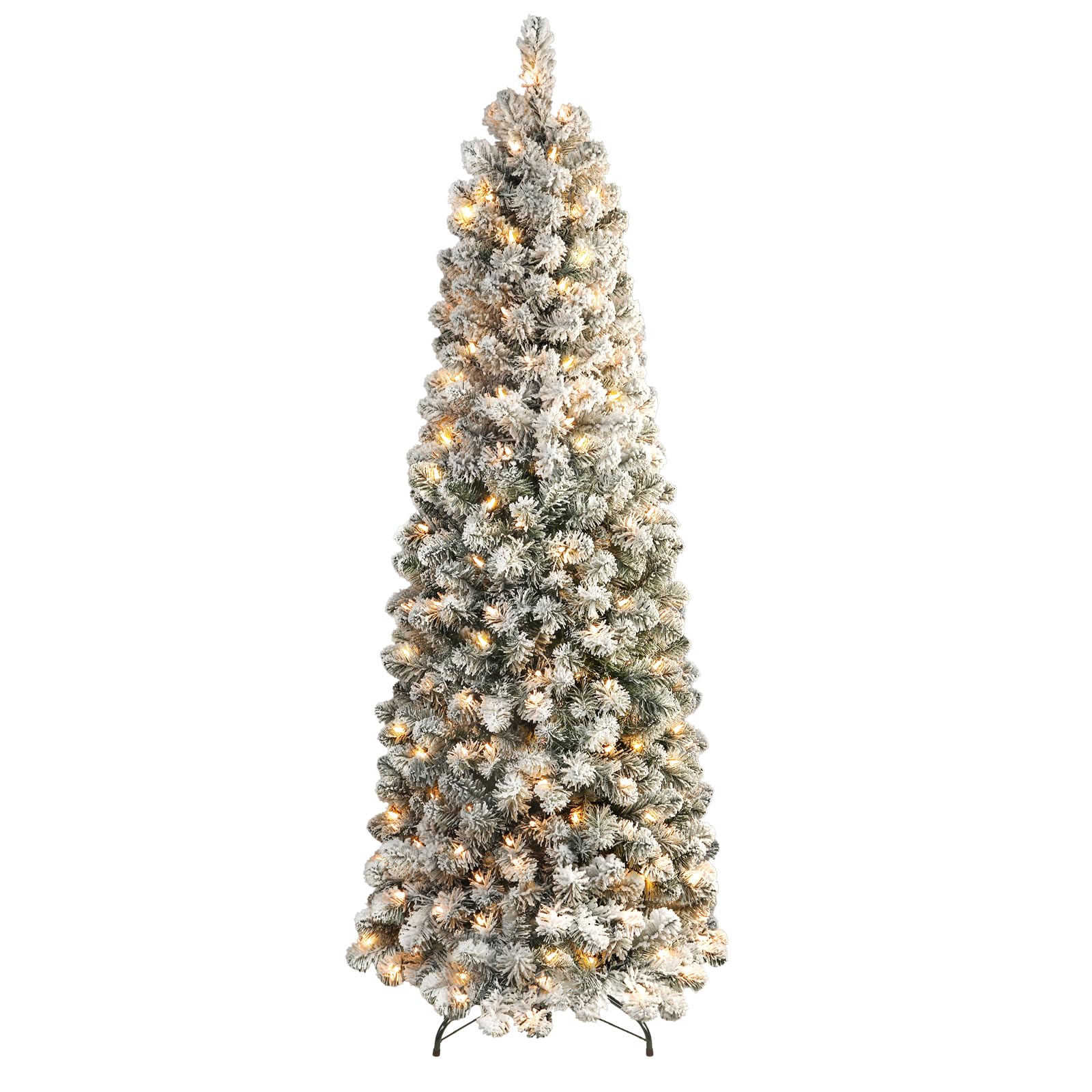 SHareconn 6ft Prelit Snow Flocked Artificial Hinged Slim Pencil Christmas Tree with Warm White Lights, Full Branch Tips, Perfect Choice Decoration for Xmas Holiday, 6 FT, White - SHareconn