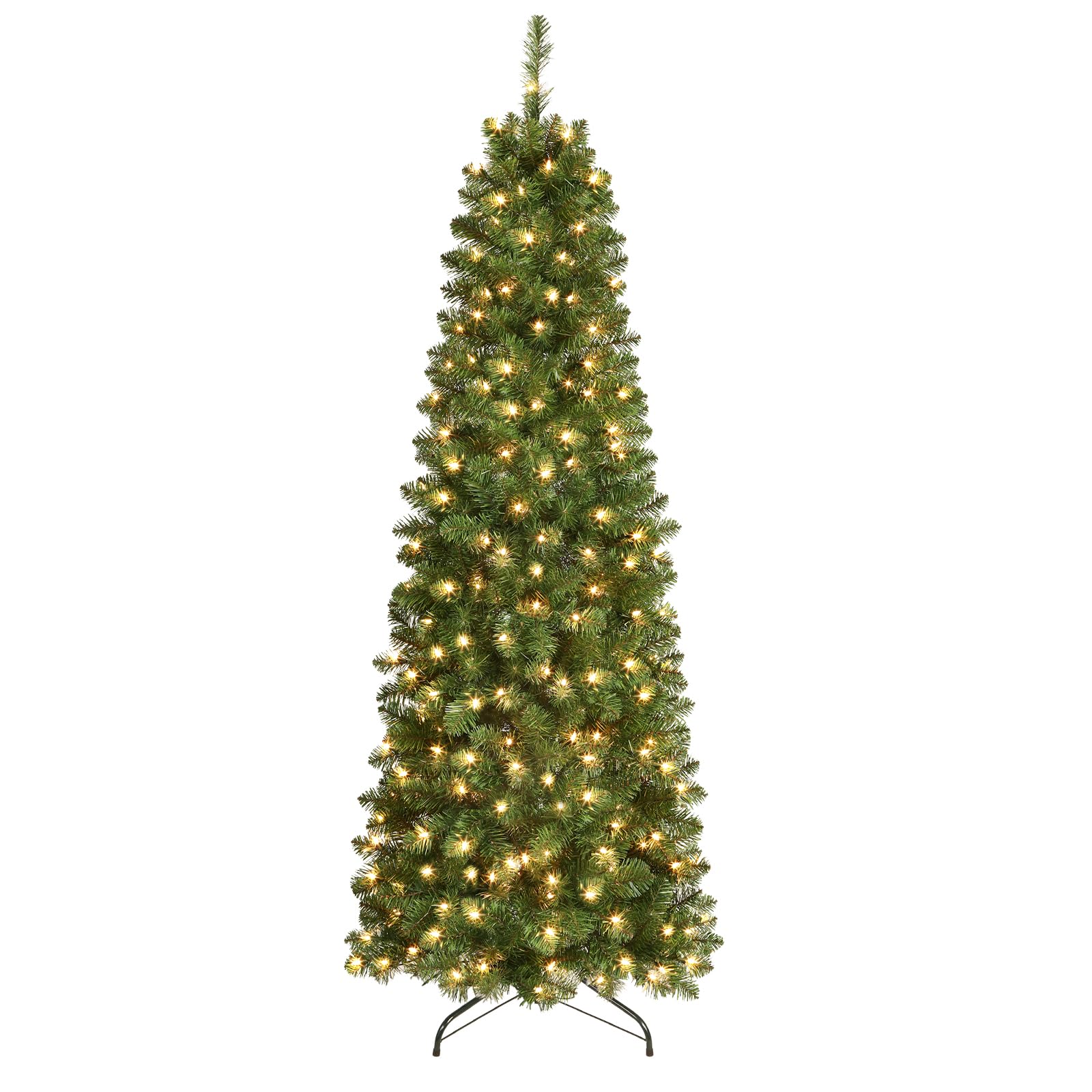 SHareconn 5ft Artificial Hinged Slim Pencil Prelit Christmas Tree with Lights, Warm White Light, The Perfect Choice of Decorations for Xmas Holiday, 5 Foot Pre Lit Christmas Tree, Green - SHareconn