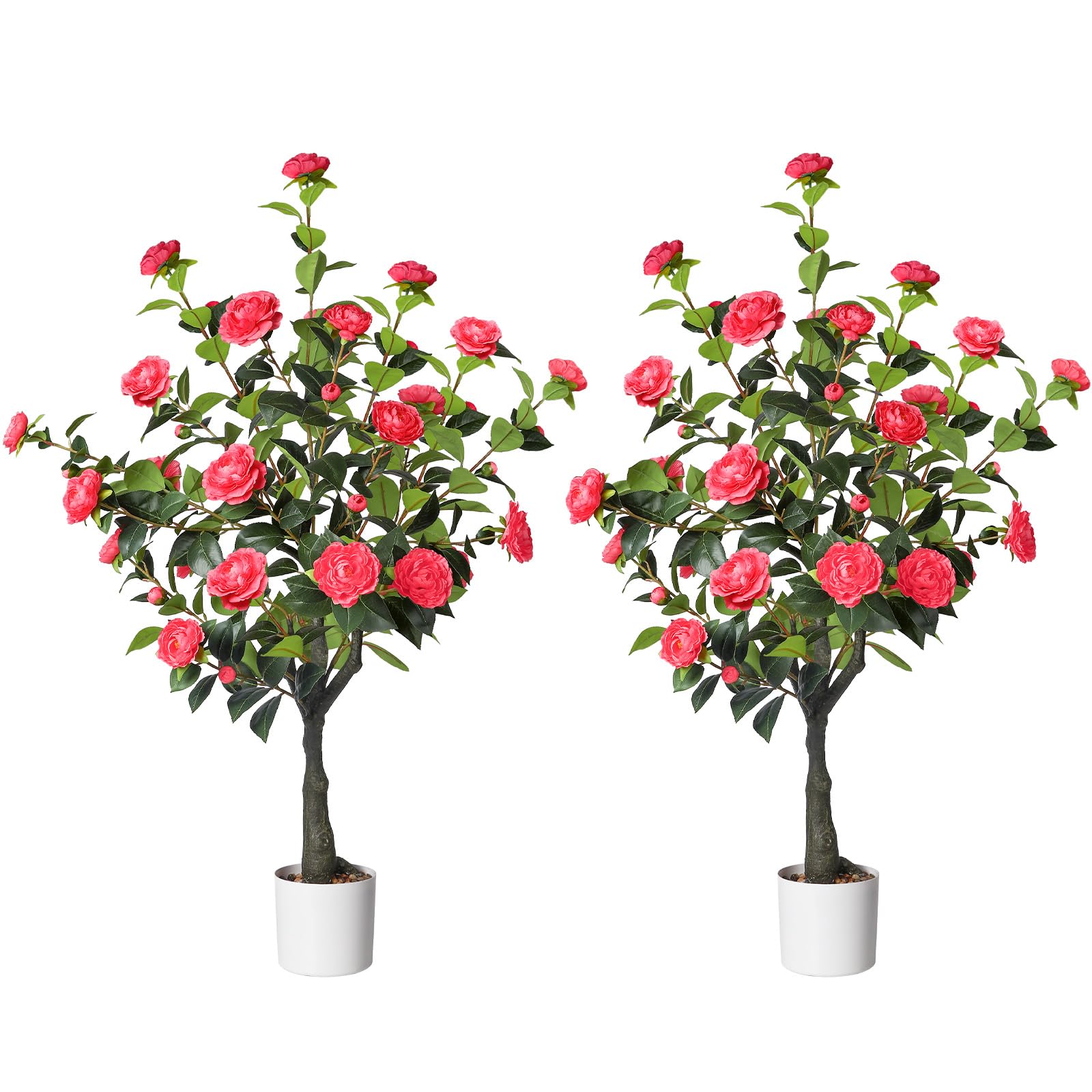 4FT Artificial Camellia Tree with 40 Pink Blooming Flowers Pink 2 Pack