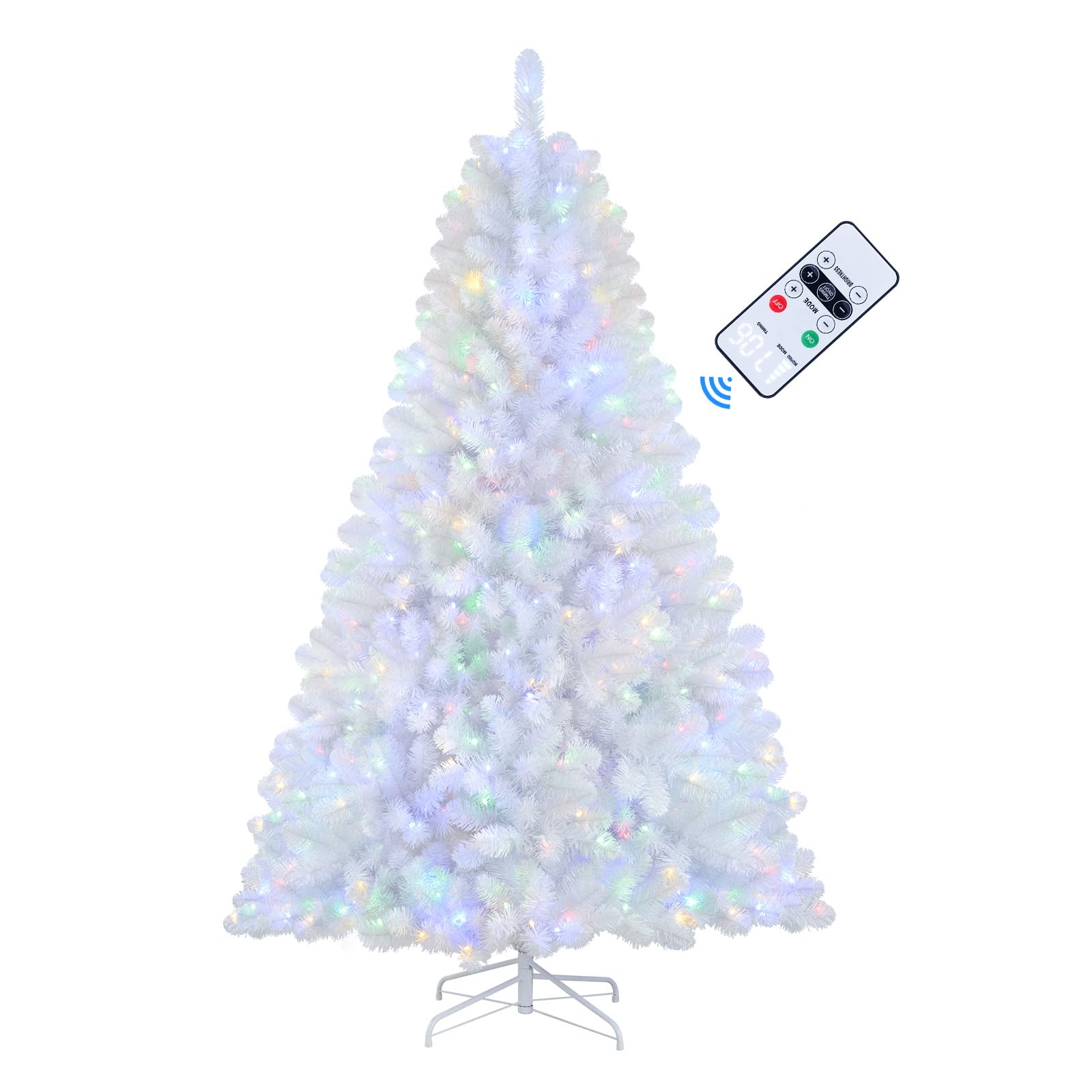 SHareconn 6ft Prelit Premium Artificial Hinged Christmas Tree with Remote Control,Timer, Warm White & Color LED Changing Lights, Branch Tips, Perfect Choice for Xmas Decoration, 6 FT,White - SHareconn