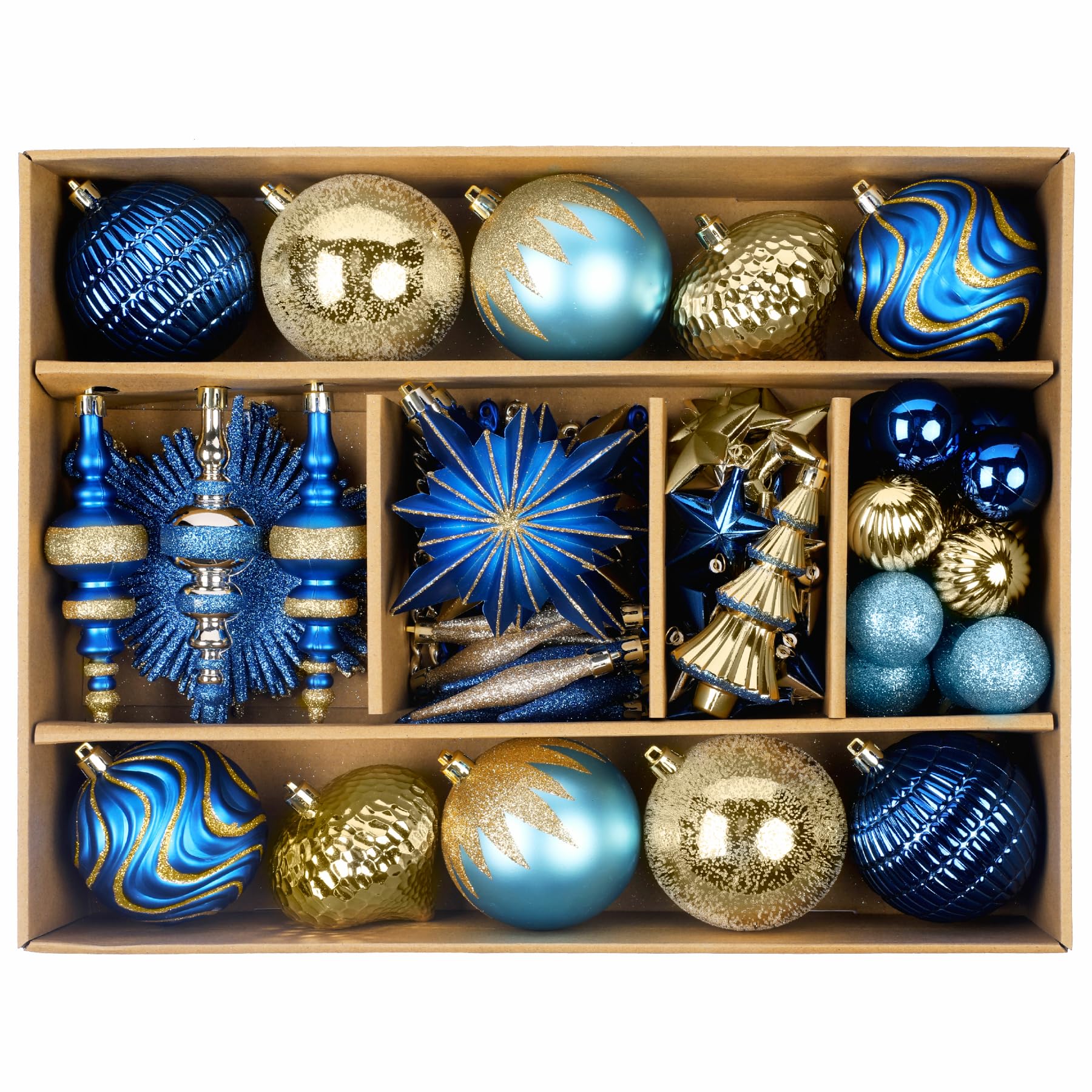 80ct Blue and Gold Christmas Ball Ornament Set