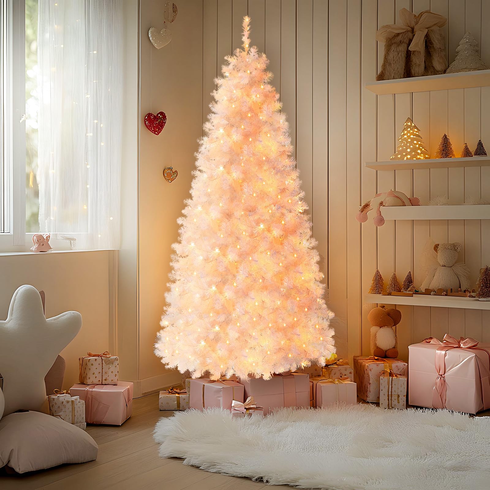 7.5ft Prelit Warm White Lights Premium Artificial Hinged Christmas Tree