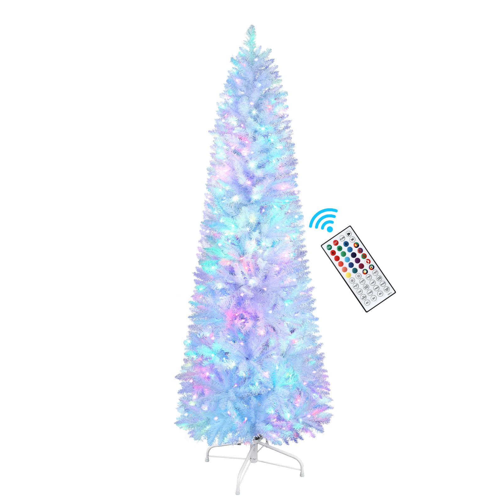 SHareconn 4ft Prelit Artificial Hinged Slim Pencil Christmas Tree, with Remote Controlled Multi-Color RGB Lights, Full Branch Tips, Perfect Choice Decoration for Xmas Holiday, 4 FT, White - SHareconn