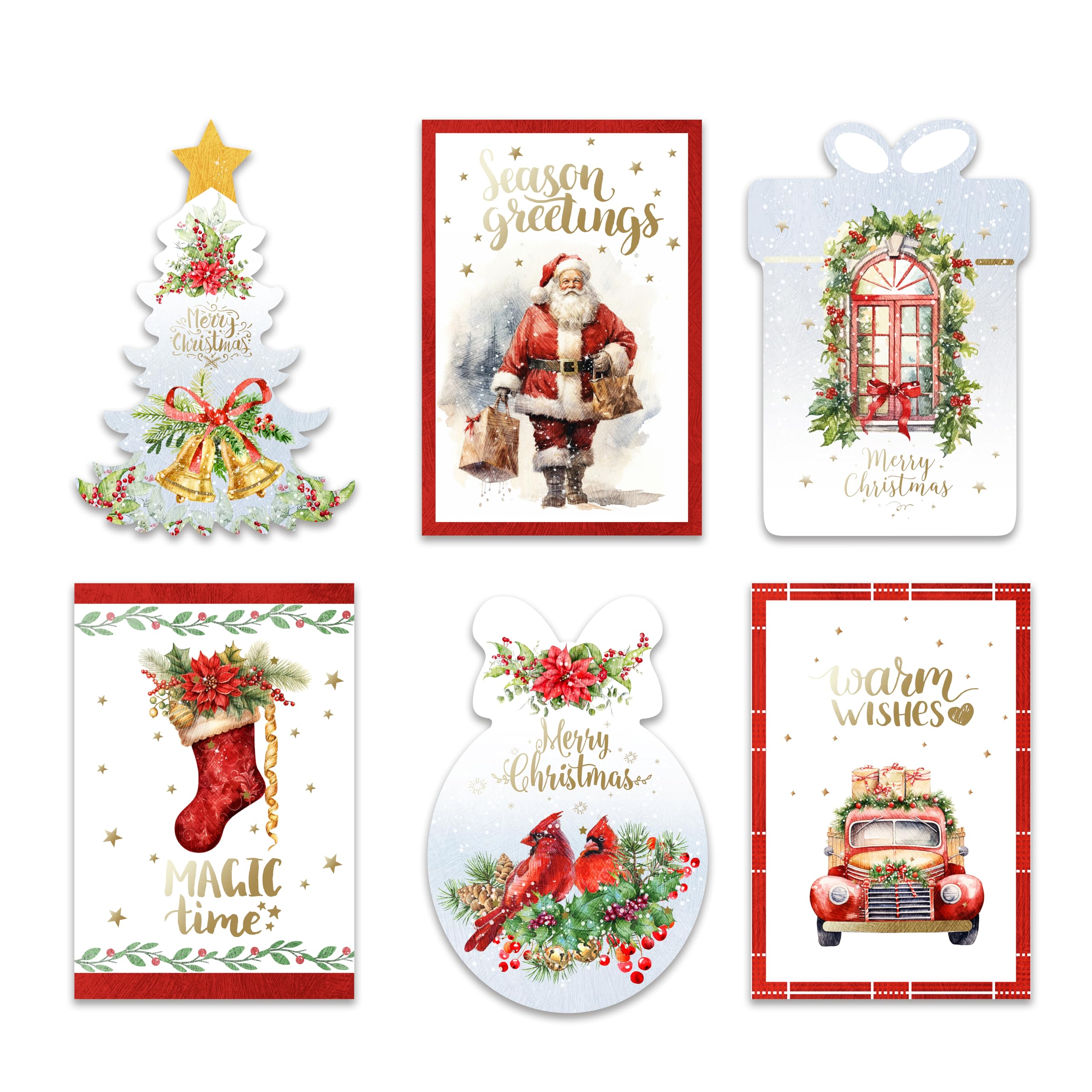 24 Cards Boxed Christmas Cards with Unique Christmas Tree Shape Images