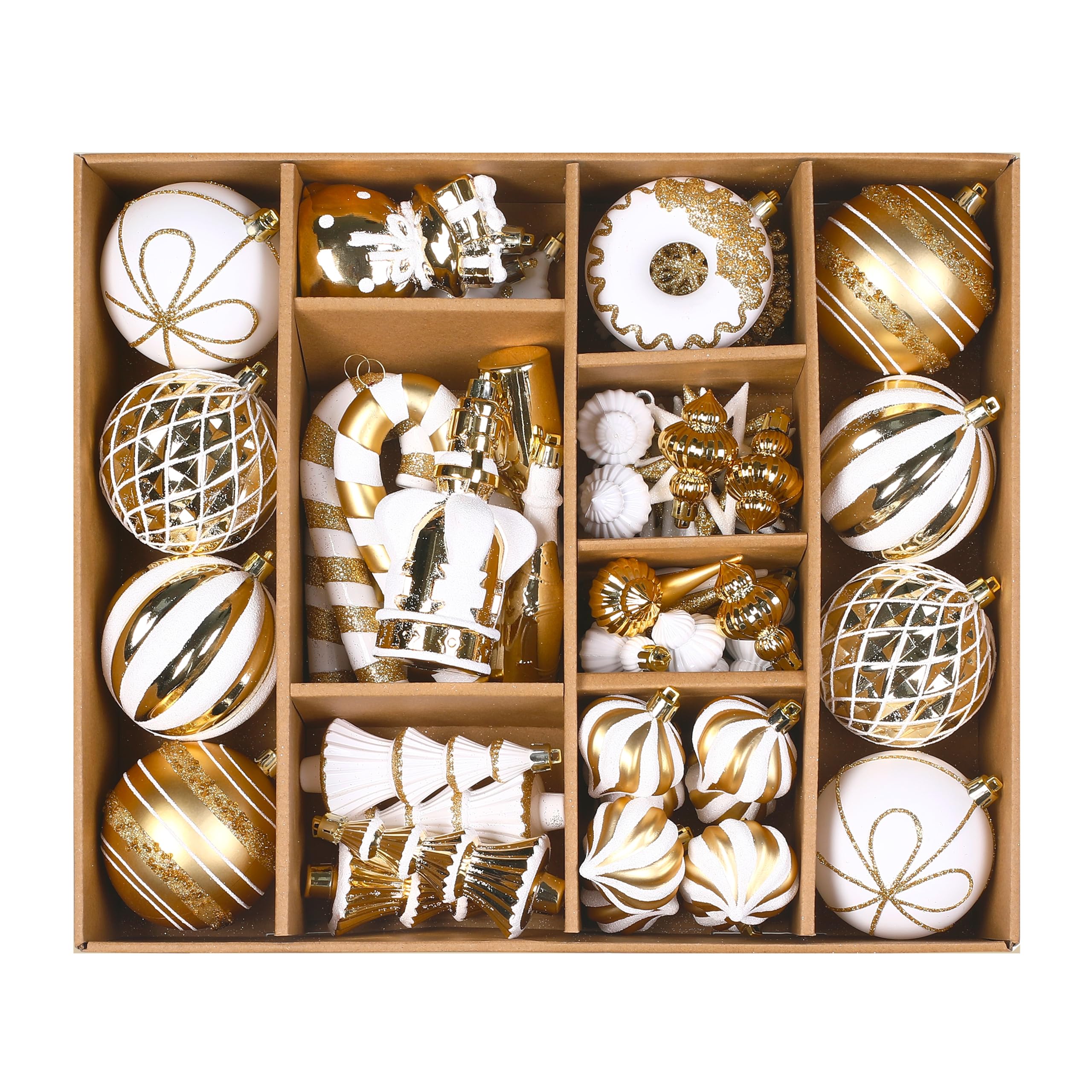 70 Pcs Christmas Ball Ornament Set, White and Gold