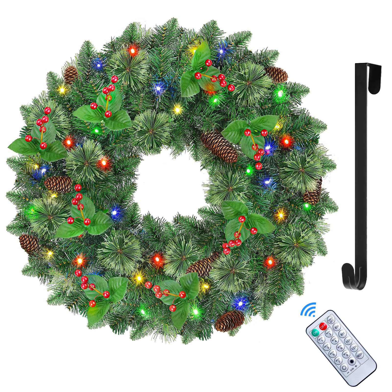 24 Inch Prelit Artificial Christmas Wreath with 15" Hanger