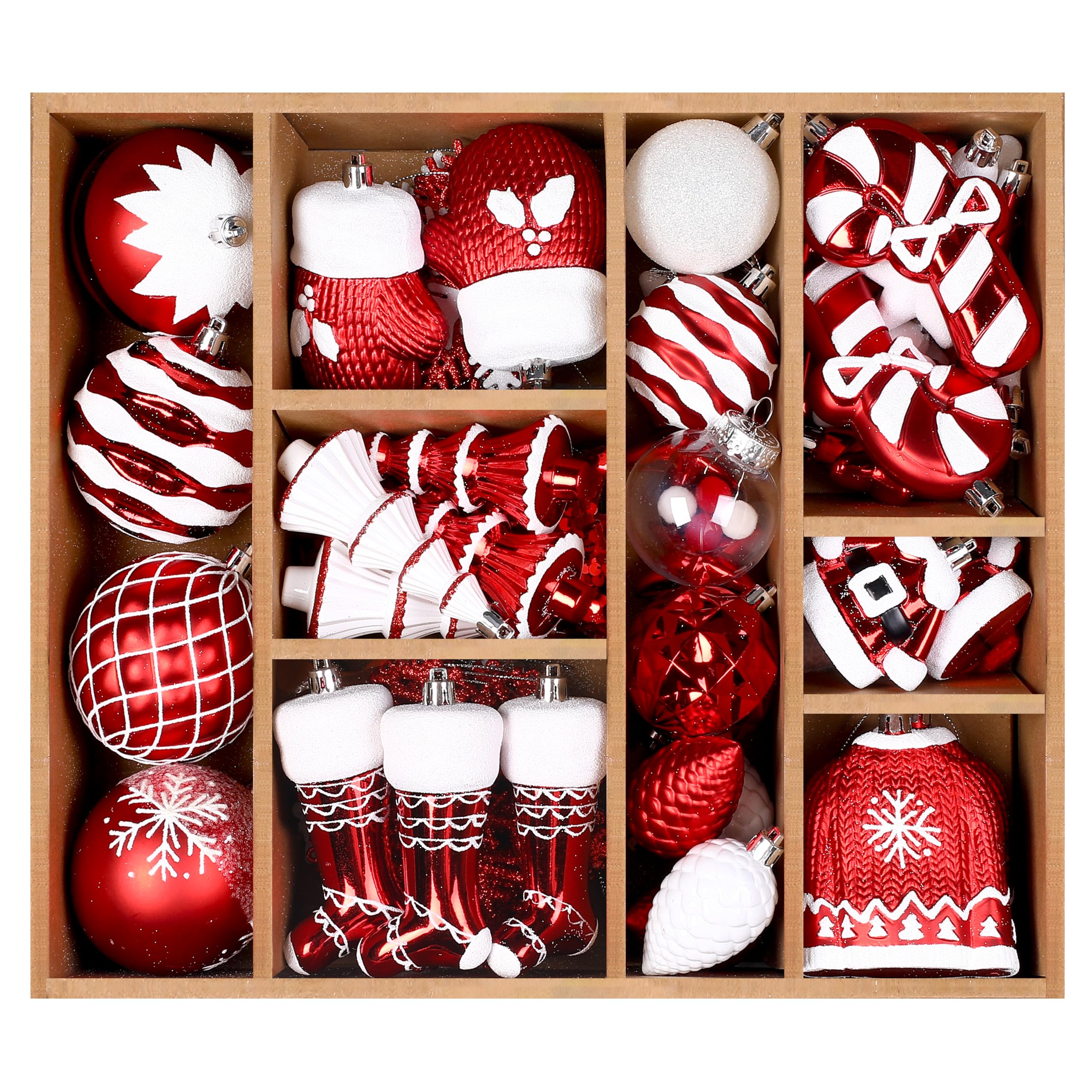 85ct Red & White Christmas Balls Ornaments Set with Hanging Strings