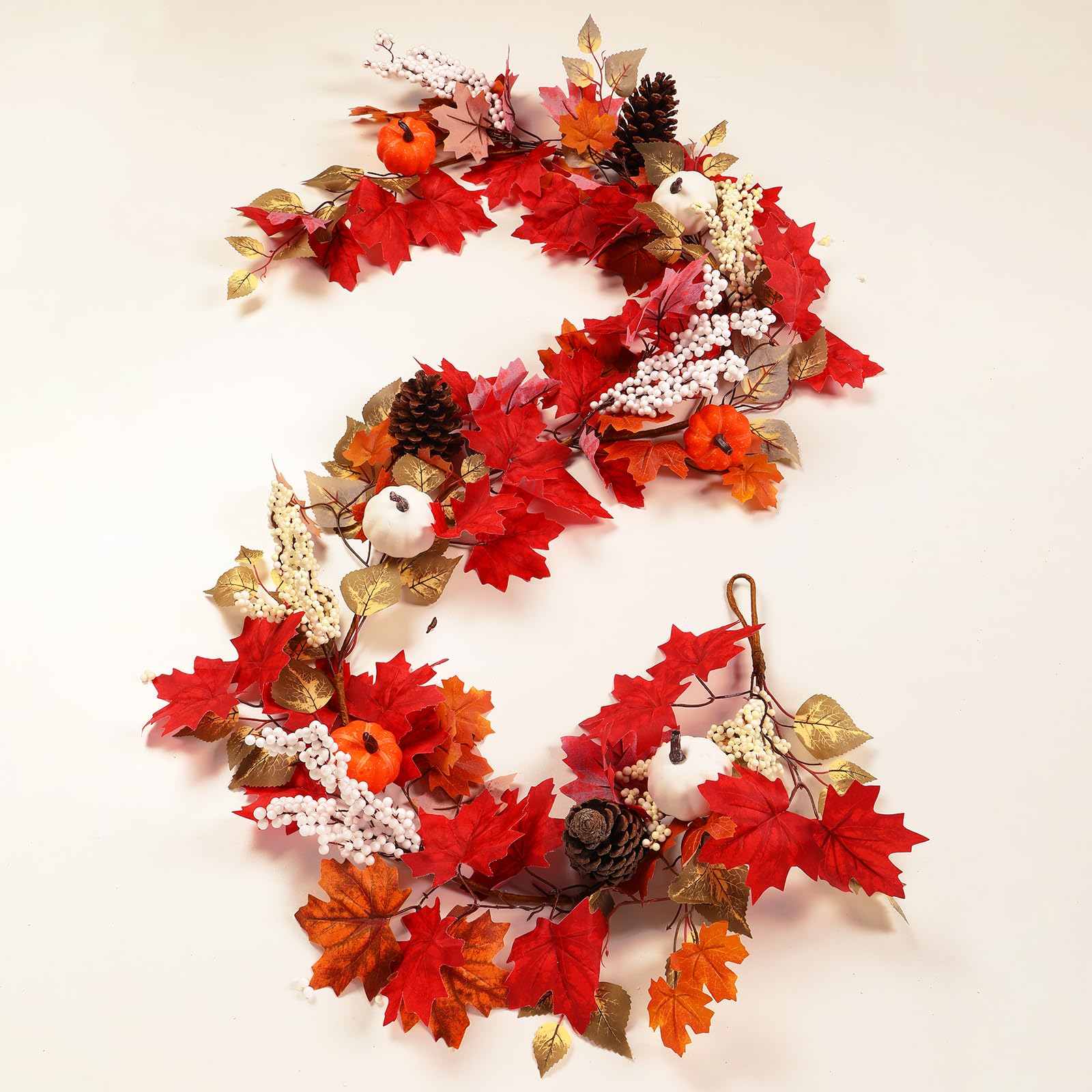 6FT Fall Garland Decor Red Pumpkin & Maple Leaves Garland (Harvest Red) - SHareconn