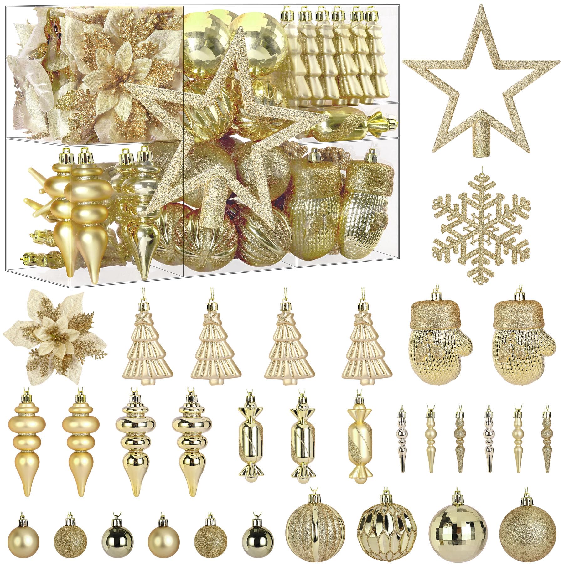 80pcs Gold Christmas Balls Ornaments Set with Lanyards