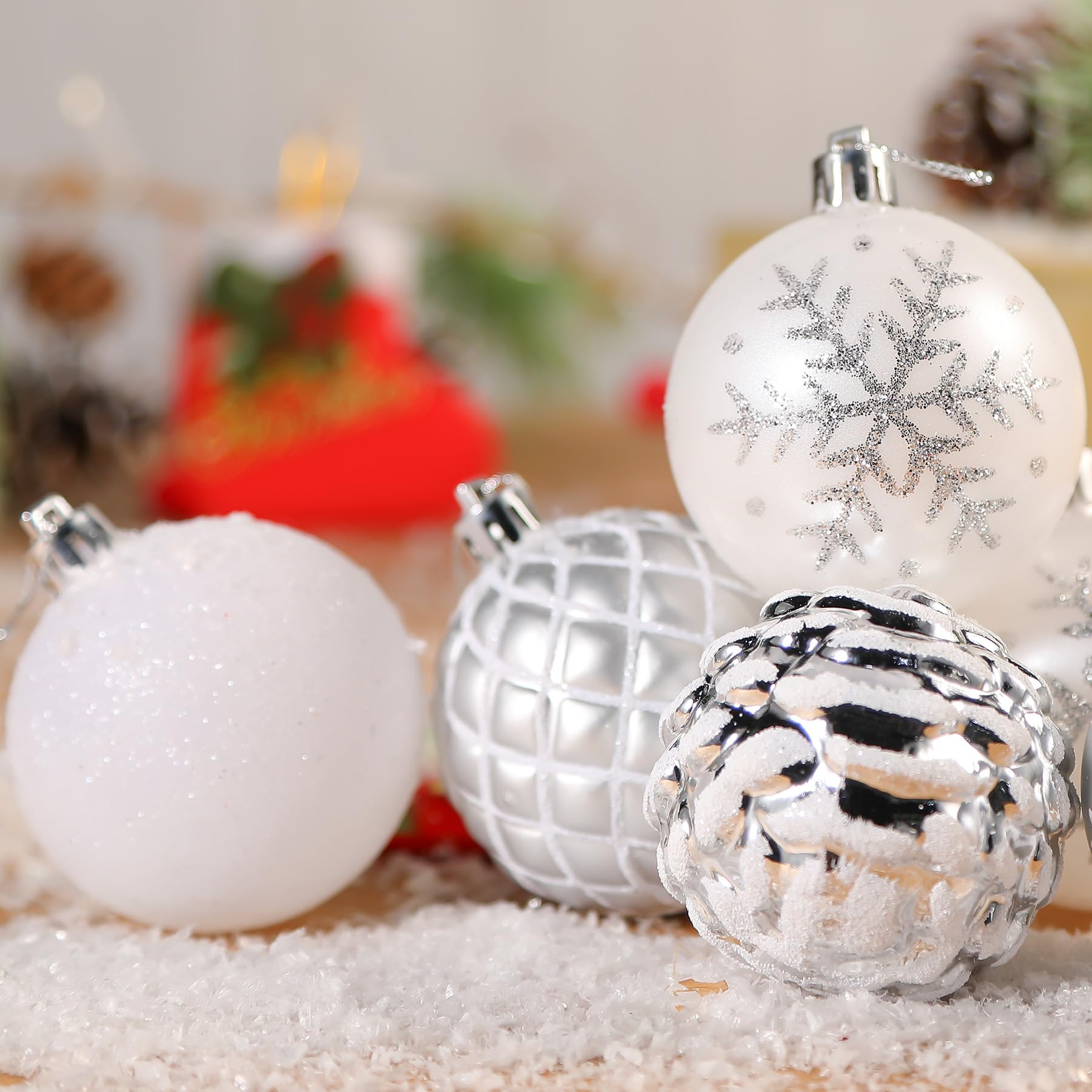 30ct 2.36 Inch White & Silver Christmas Tree Balls Ornaments