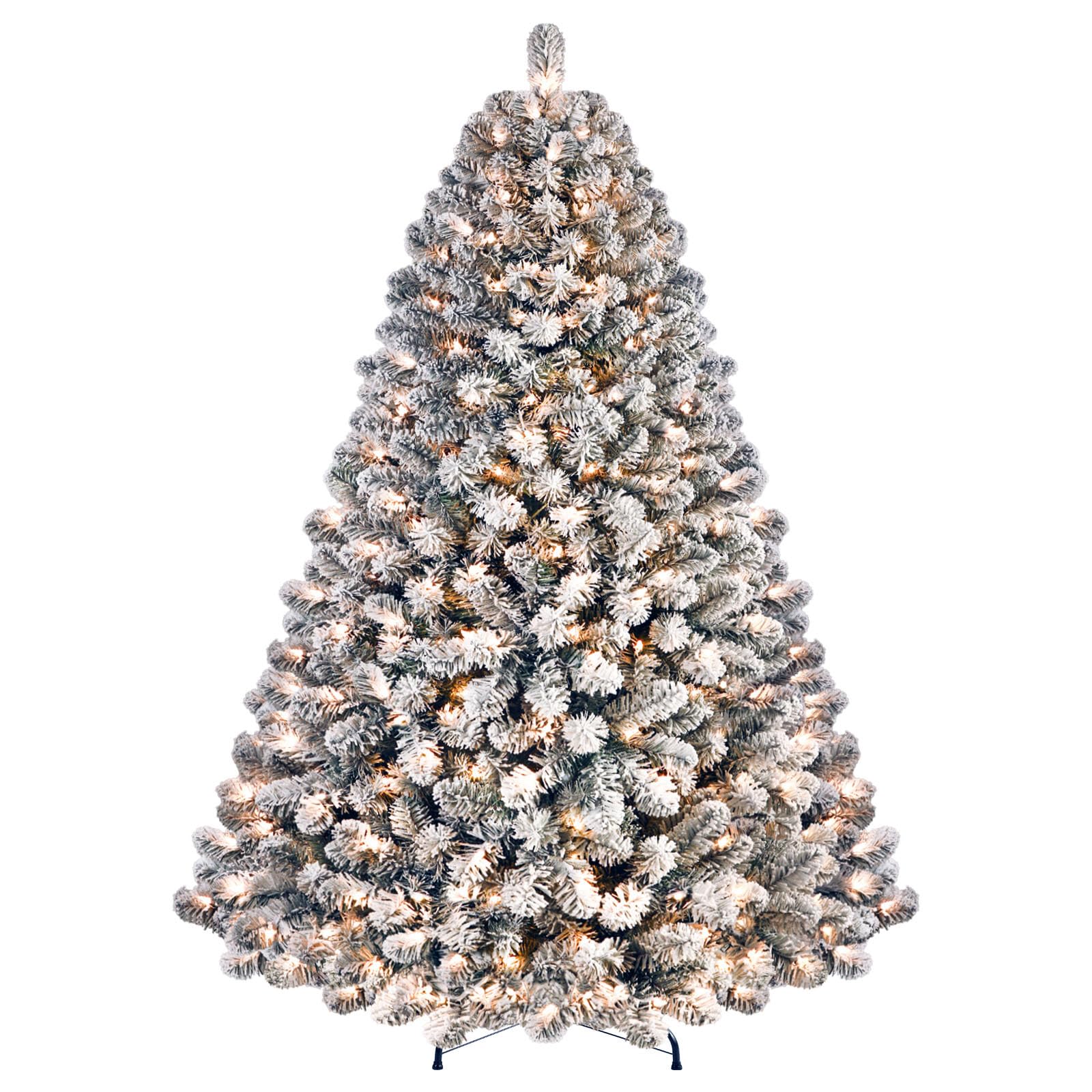 7ft Prelit 300 Warm White Lights Snow Flocked Artificial Holiday Christmas Tree