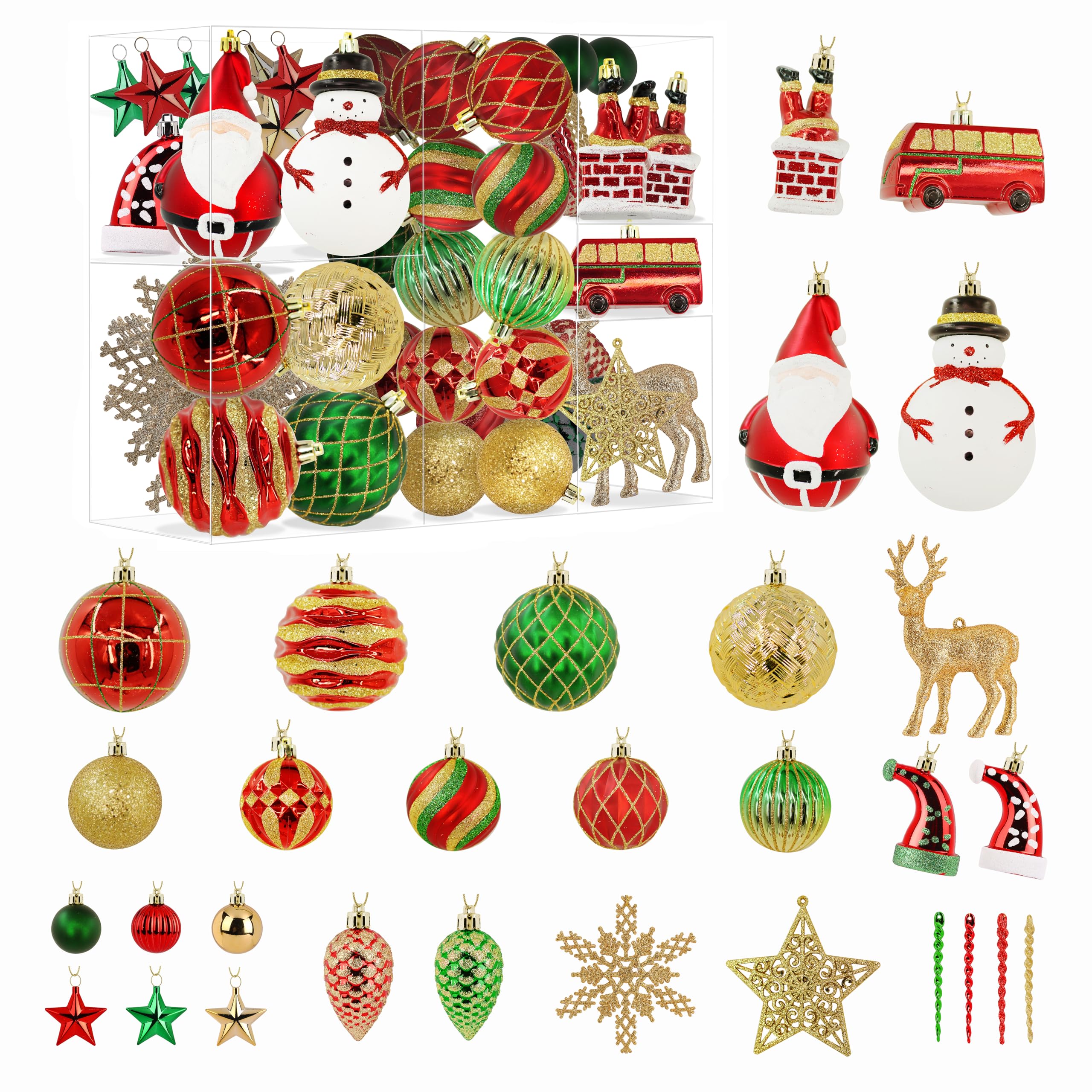 100 Pcs  Red & Green & Gold Christmas Ball Ornaments Set