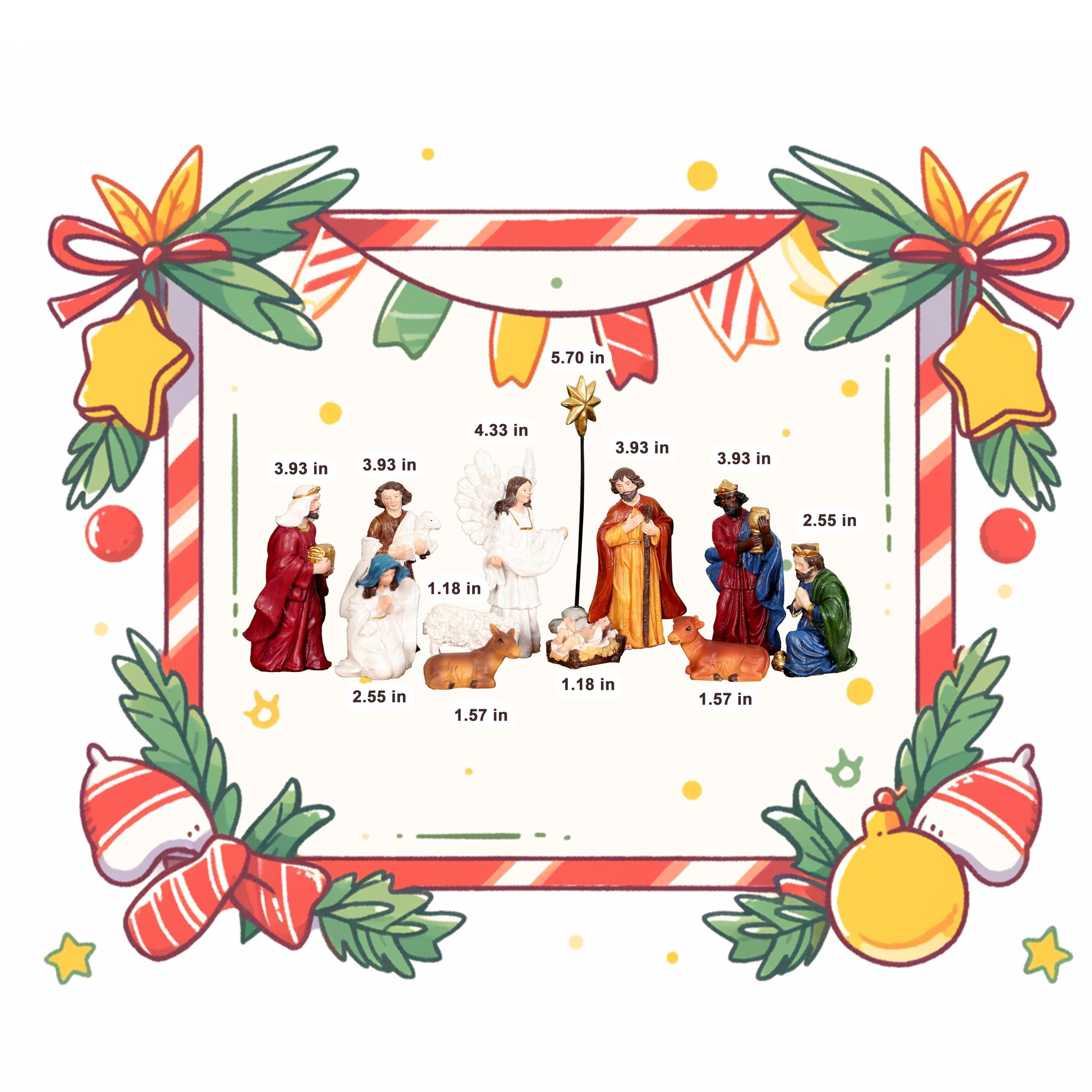 Nativity Set for Christmas, 12 Pieces 3.9 Inches Hand-Painted Resin Figurines for Christmas Nativity Scene Tabletop Holidays Home Decoration, Perfect Choice for Collection and Gifts