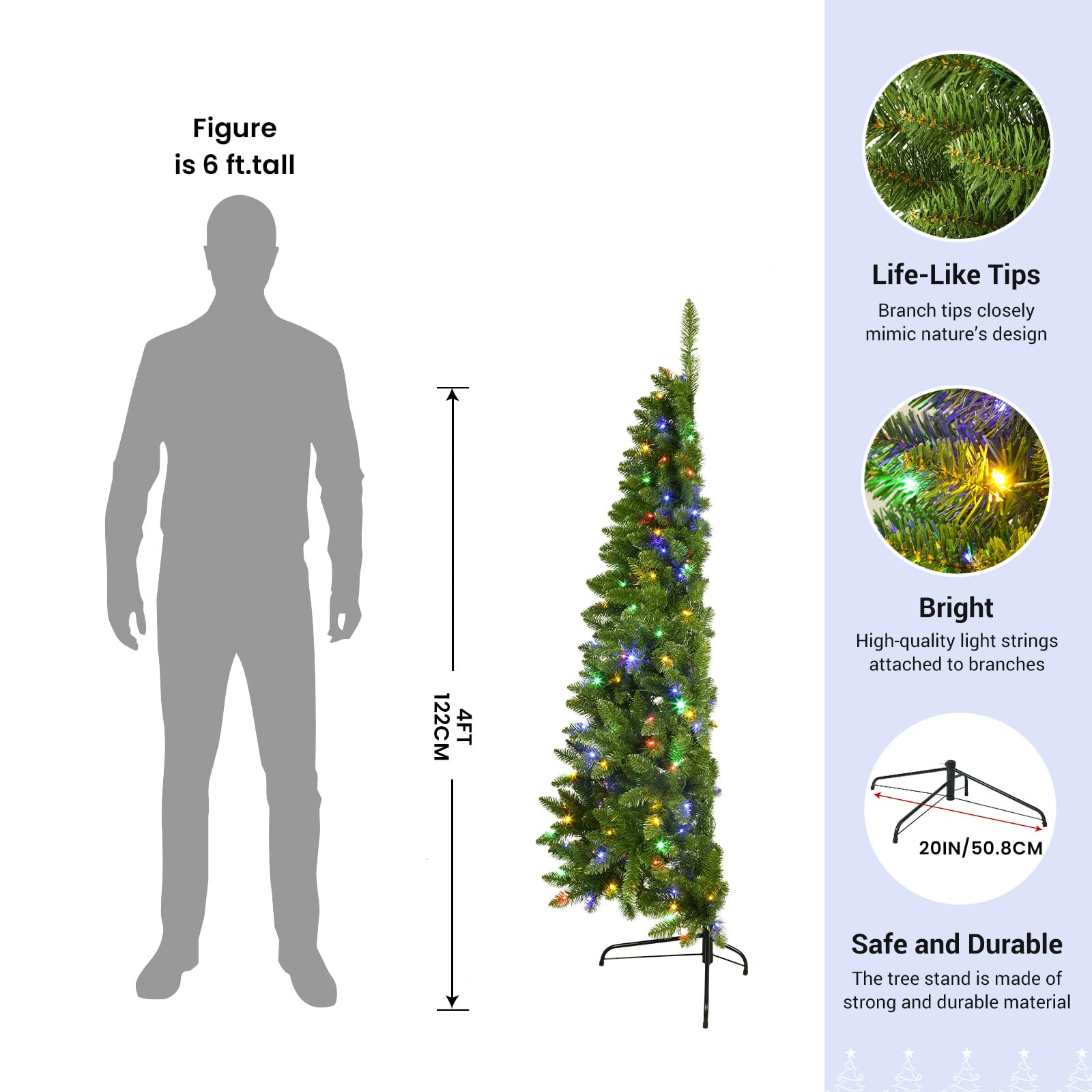 4ft Half Prelit Premium Artificial Hinged Christmas Tree with Remote Control,Timer, and 100 Warm White & Multi-Color LED Lights, 248 Branch Tips, Perfect Choice for Xmas Decoration, 4 FT - SHareconn