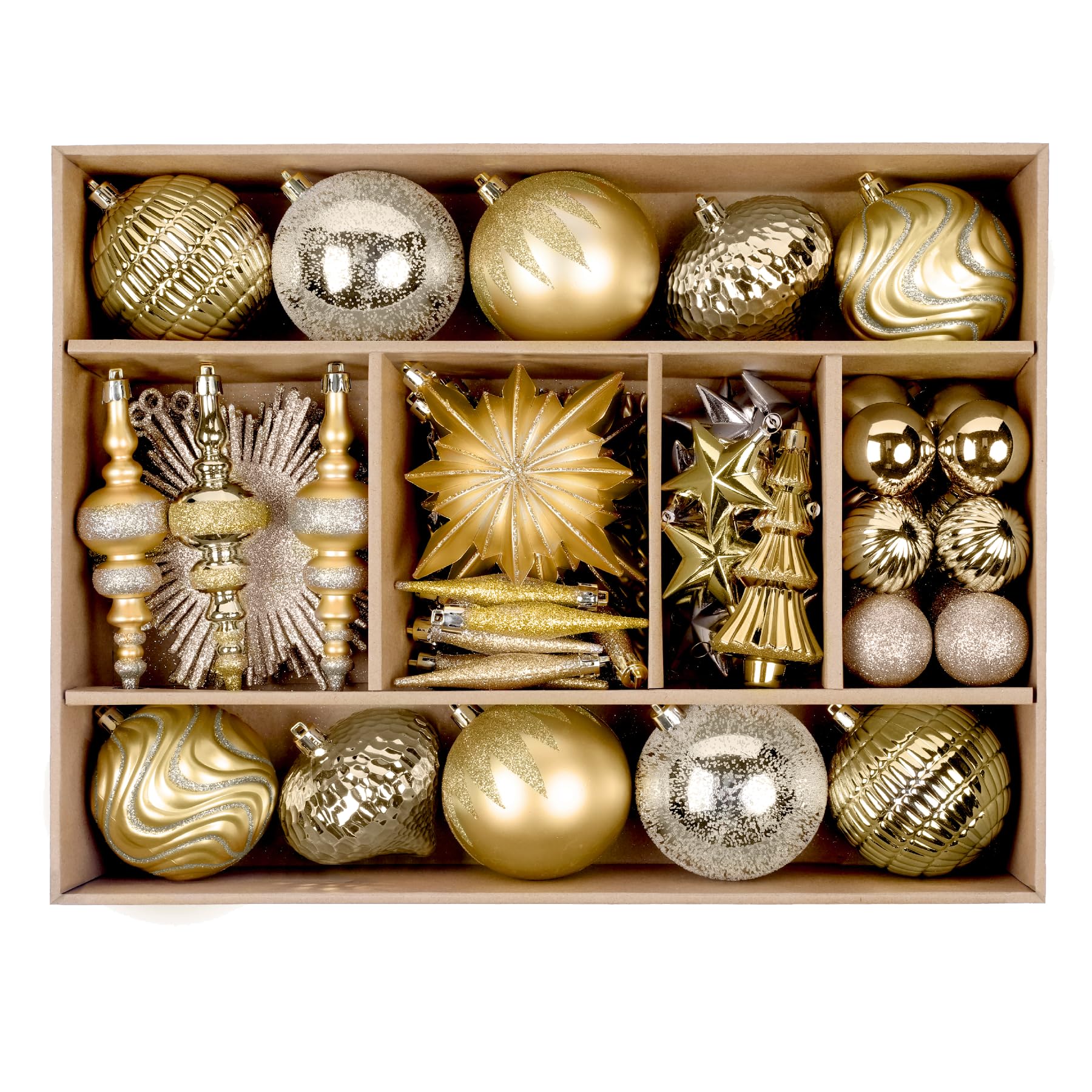 80pcs Christmas Balls Ornaments Set with Hanging Strings, Deep and Light Gold - SHareconn