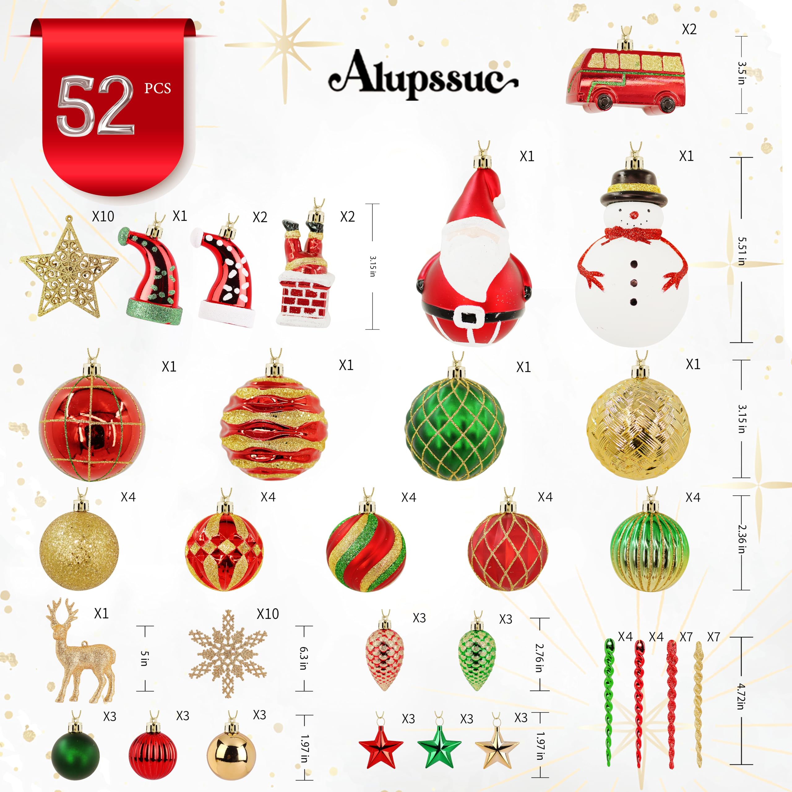 100 Pcs  Red & Green & Gold Christmas Ball Ornaments Set