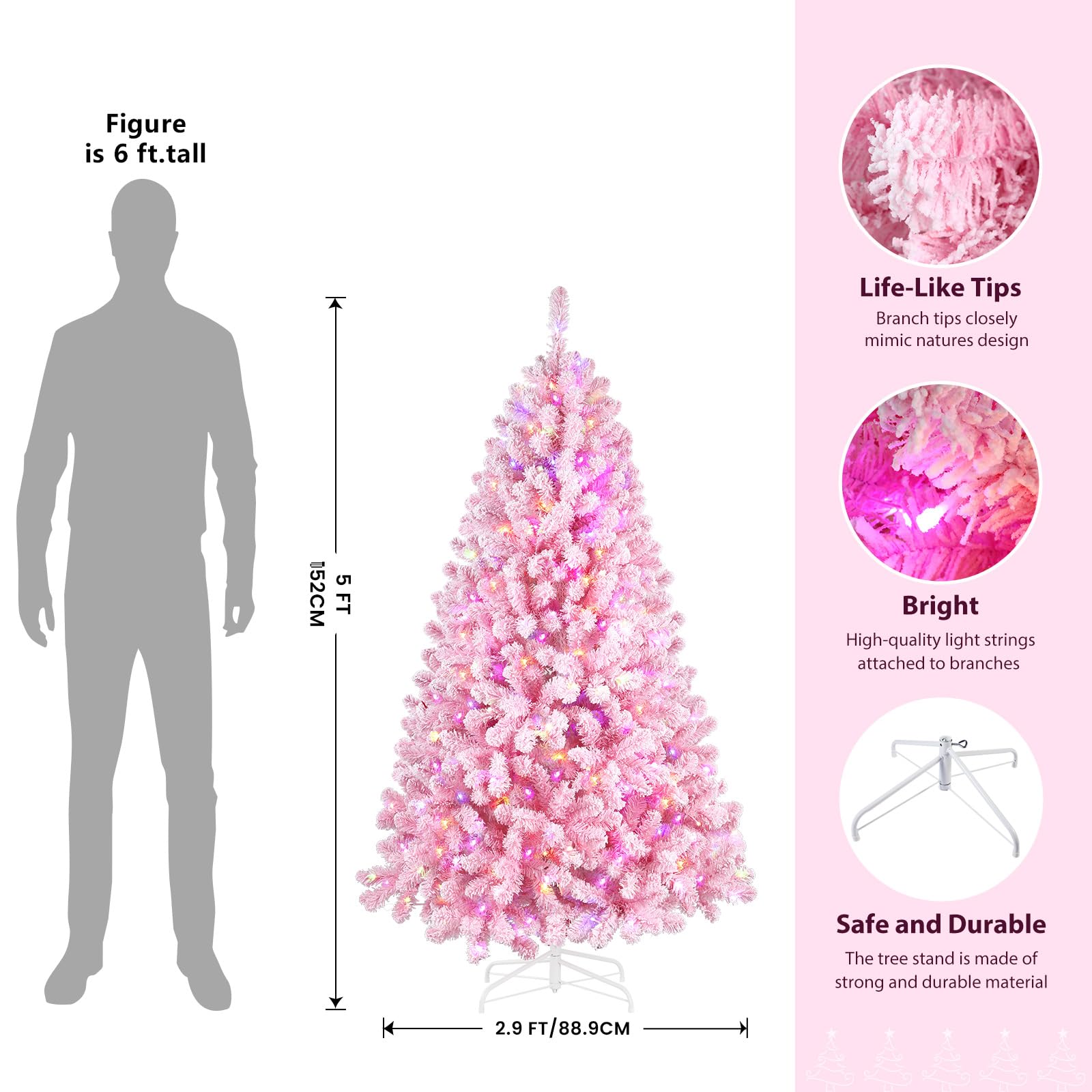 5ft Prelit Multi-Color RGB Lights Snow Flocked Artificial Holiday Christmas Tree with Remote