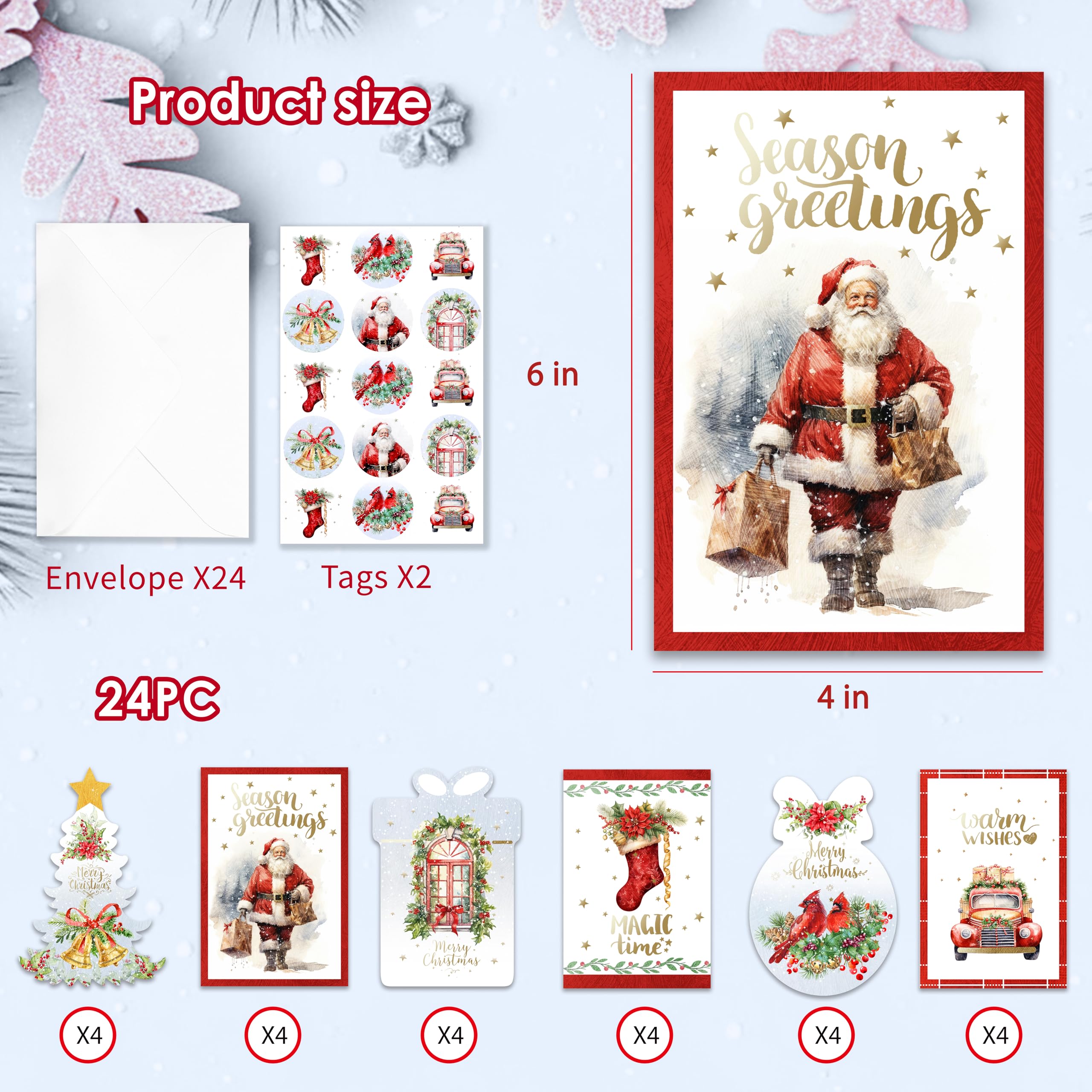 24 Cards Boxed Christmas Cards with Unique Christmas Tree Shape Images