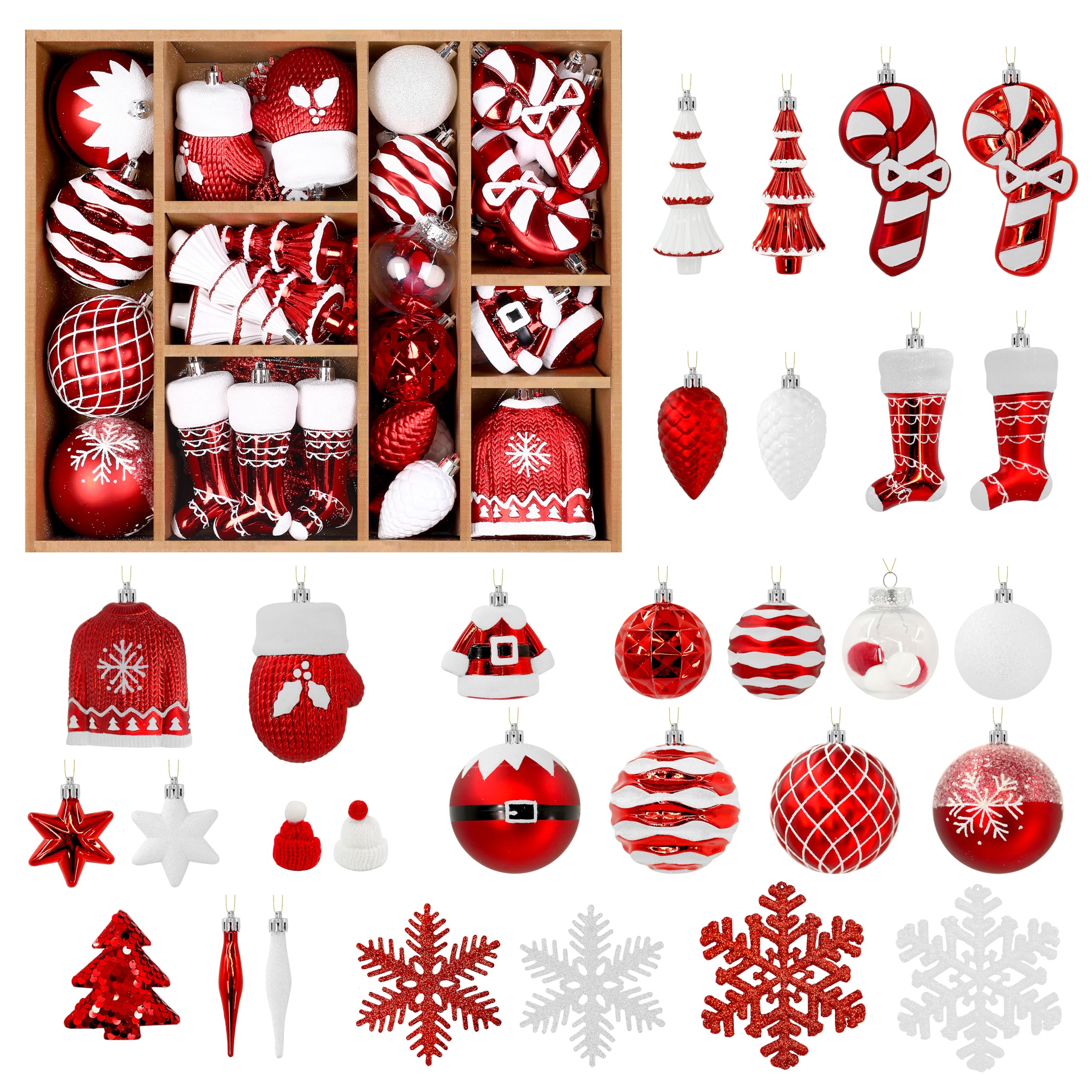 85ct Red & White Christmas Balls Ornaments Set with Hanging Strings