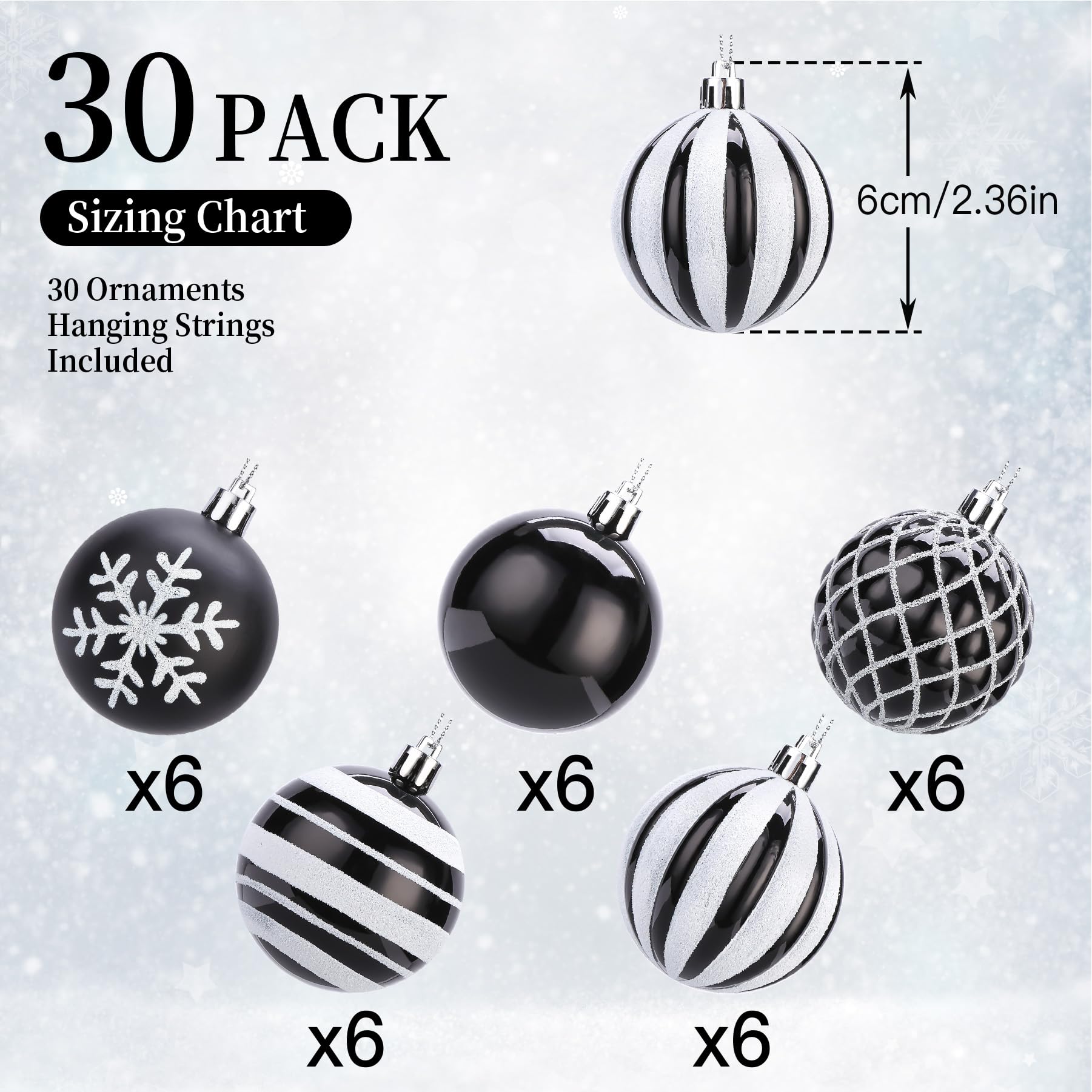 30ct 6CM Black & White Christmas Tree Balls Ornaments