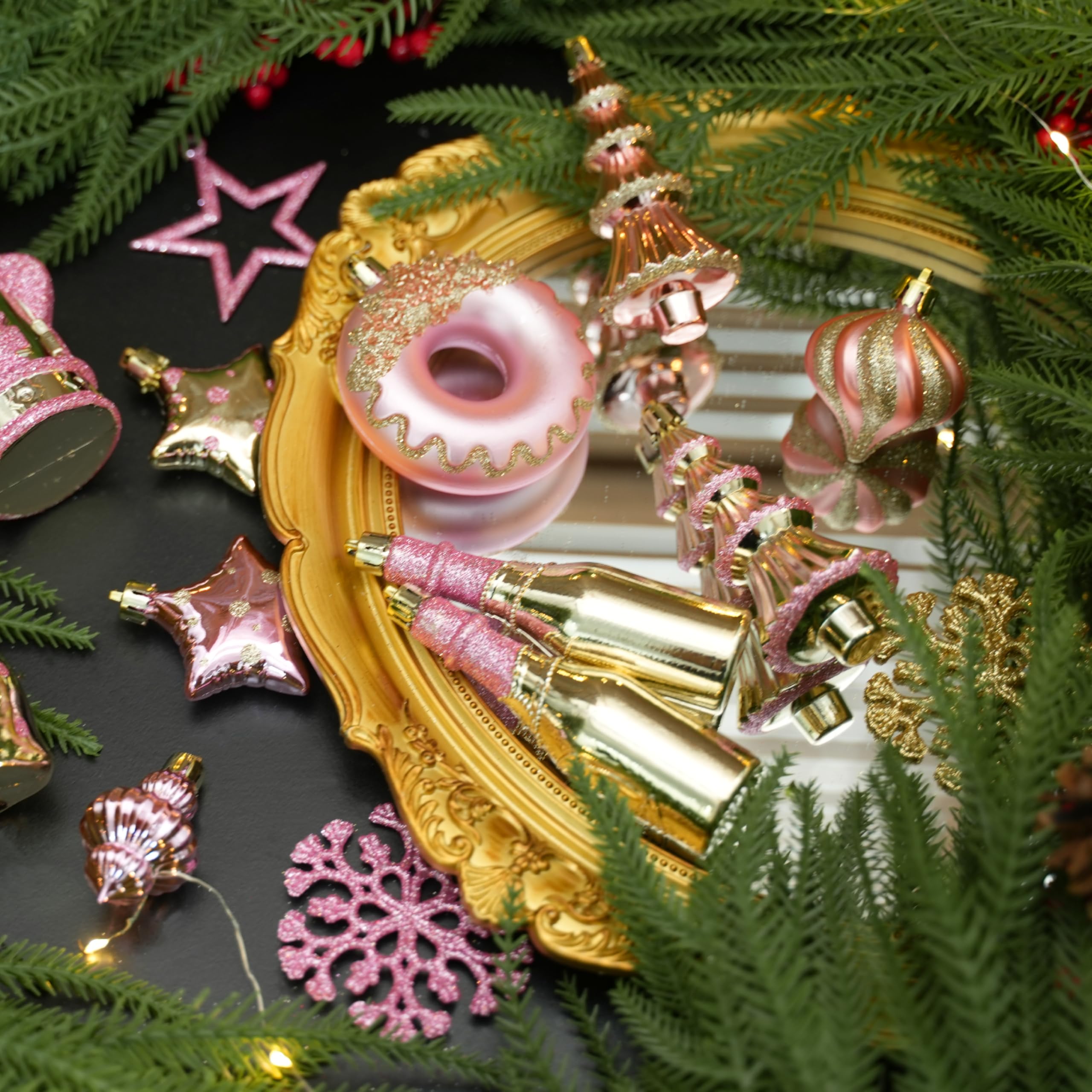 70 pcs Pink and Gold Christmas Ball Ornament Set