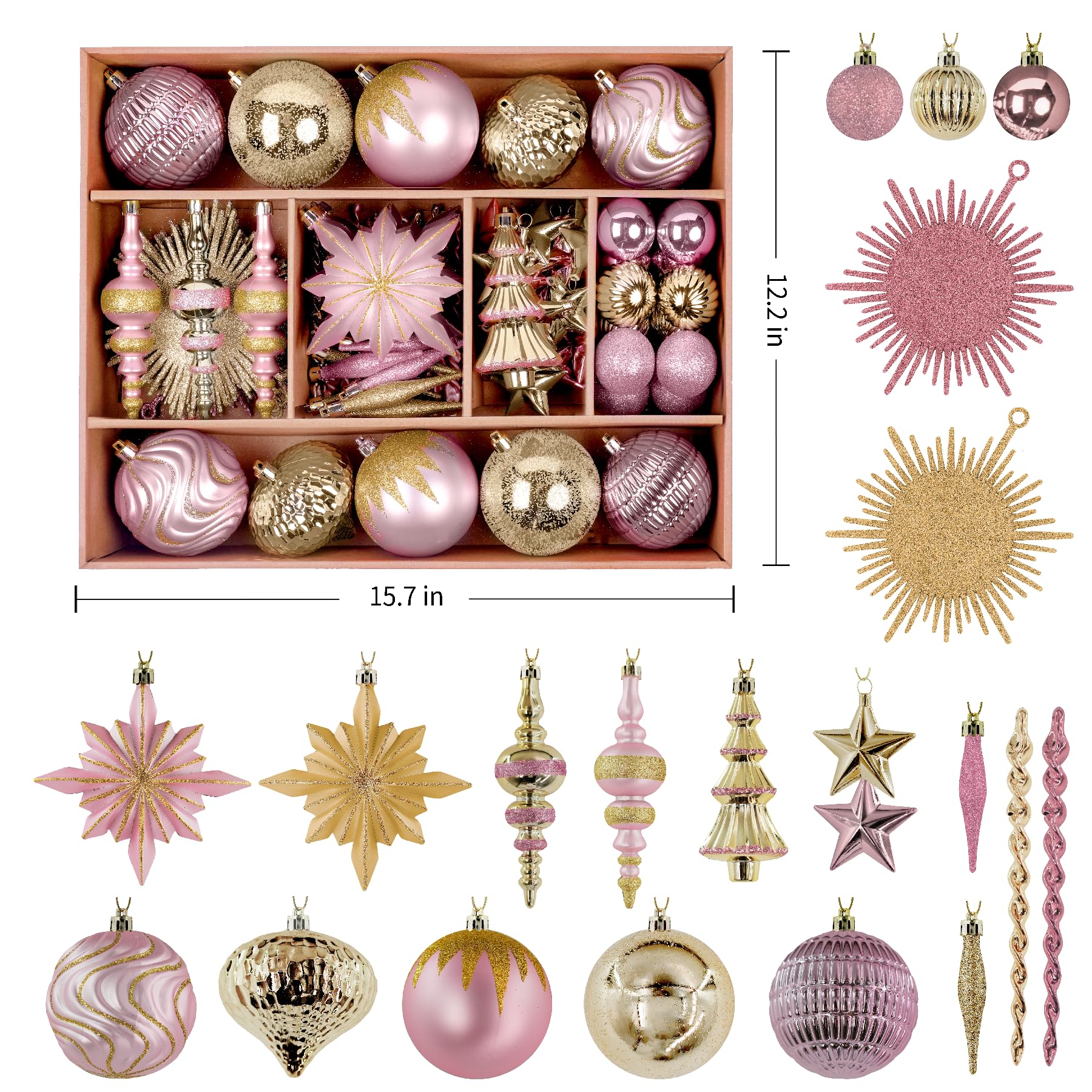 80ct Pink and Gold Christmas Ball Ornament Set