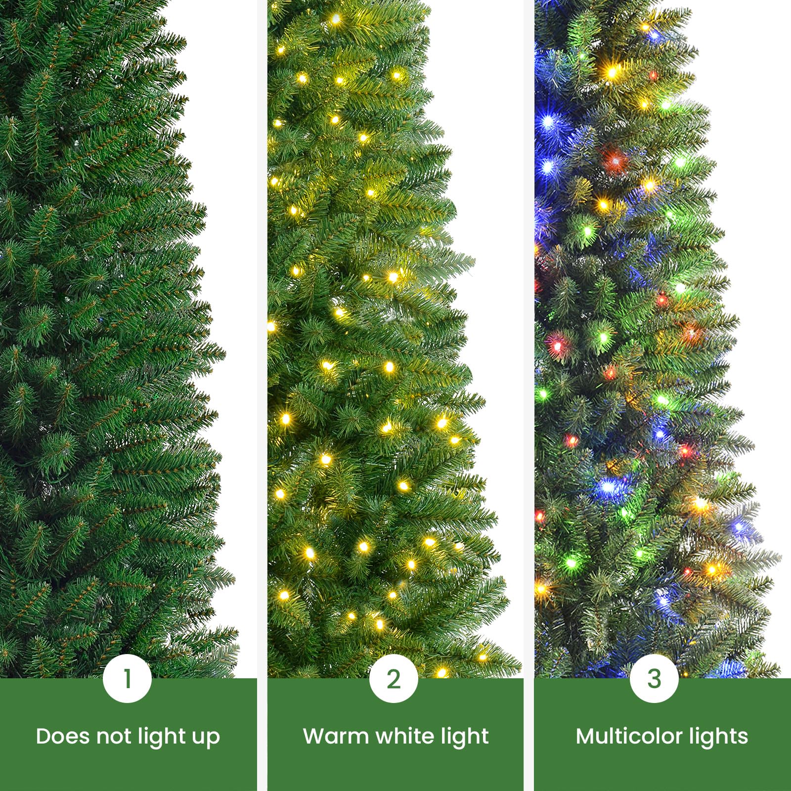 SHareconn 9ft Premium Prelit Artificial Hinged Slim Pencil Christmas Tree with Remote Control, 500 Warm White & Multi-Color Lights, Full Branch Tips, First Choice Decorations for X-mas, 9 FT, Green - SHareconn