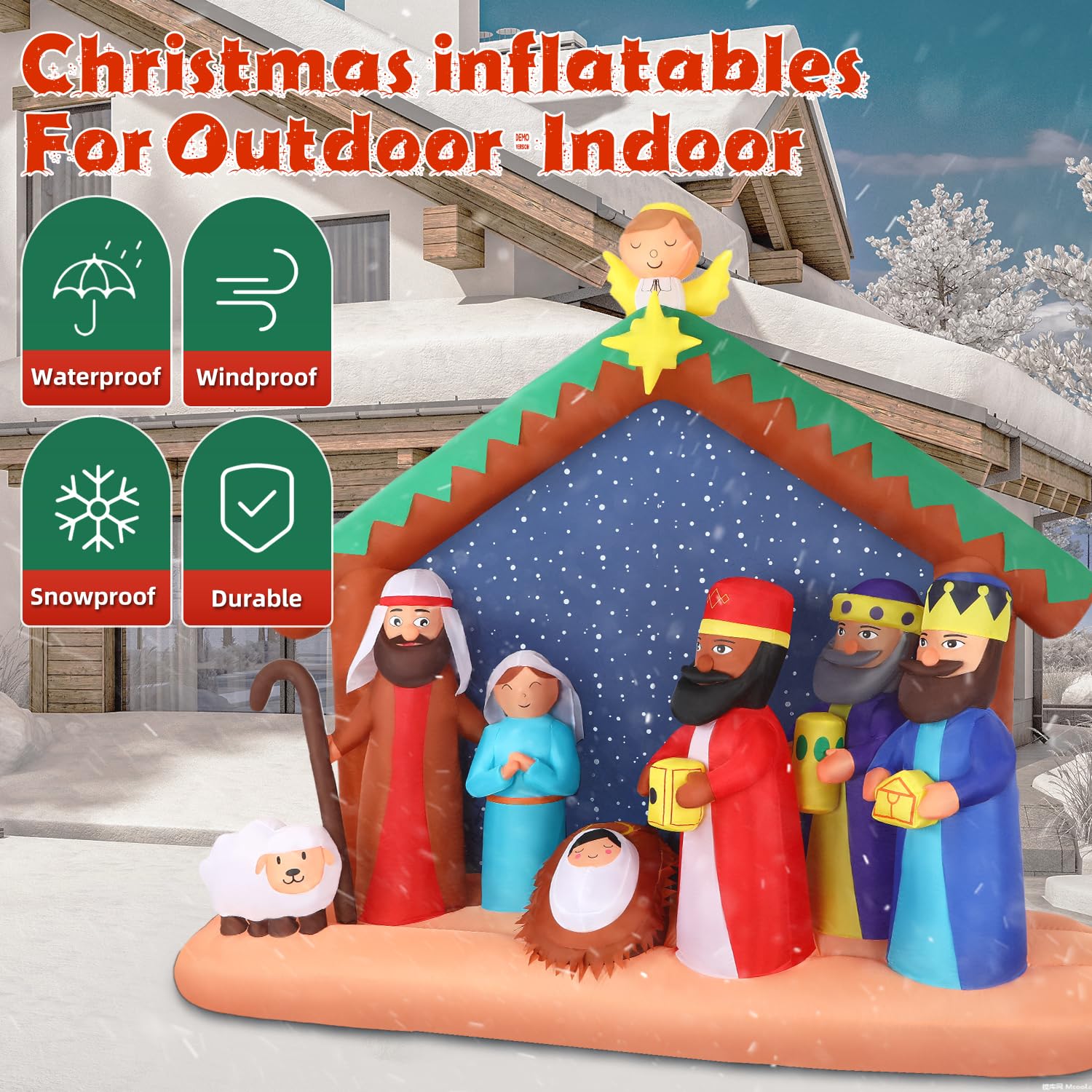 8FT Christmas Inflatables Nativity Scene Outdoor Decorations, Blue