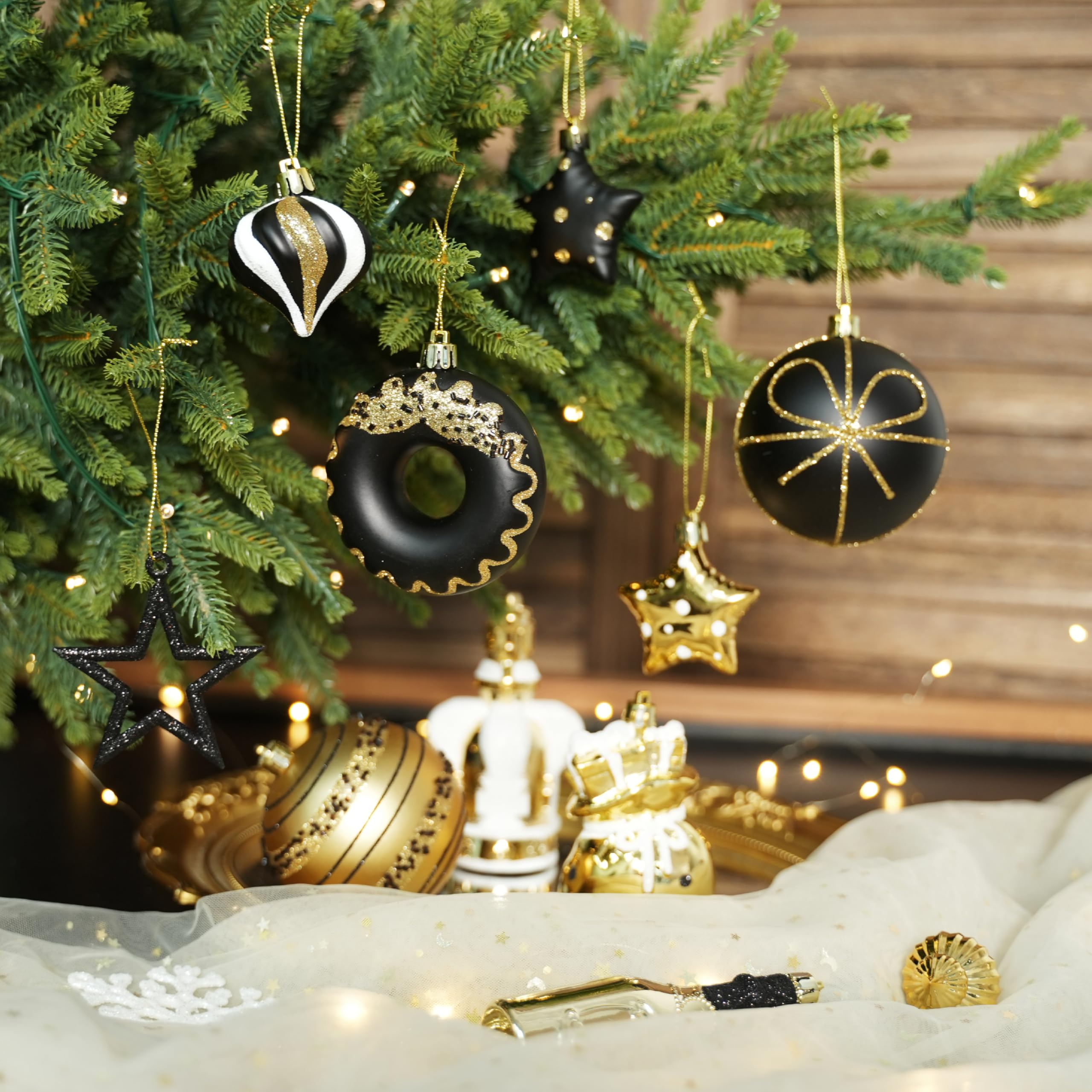 70ct Black, White and Gold Christmas Ball Ornament Set