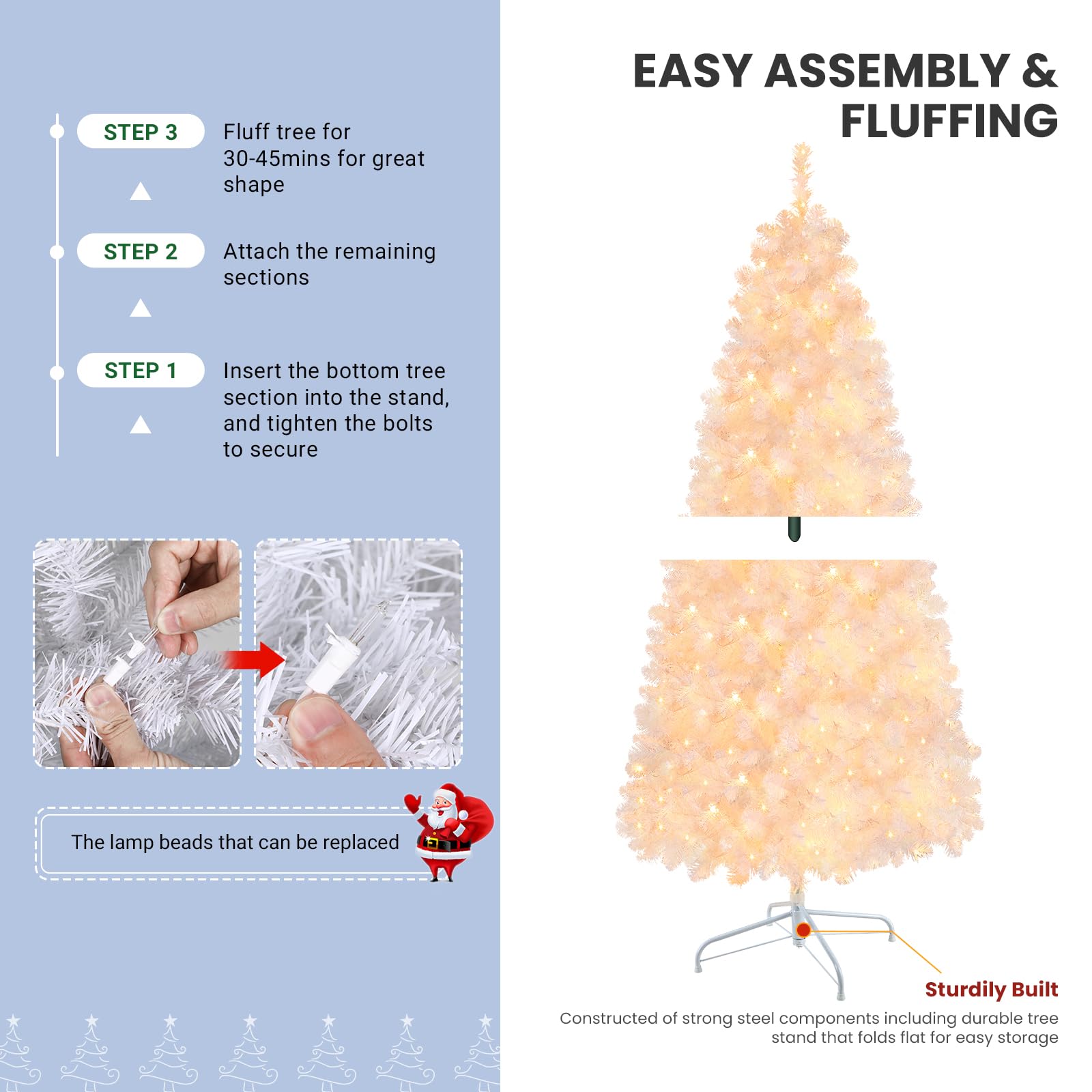 4ft Prelit Premium Artificial Hinged White Christmas Tree with Warm White Lights