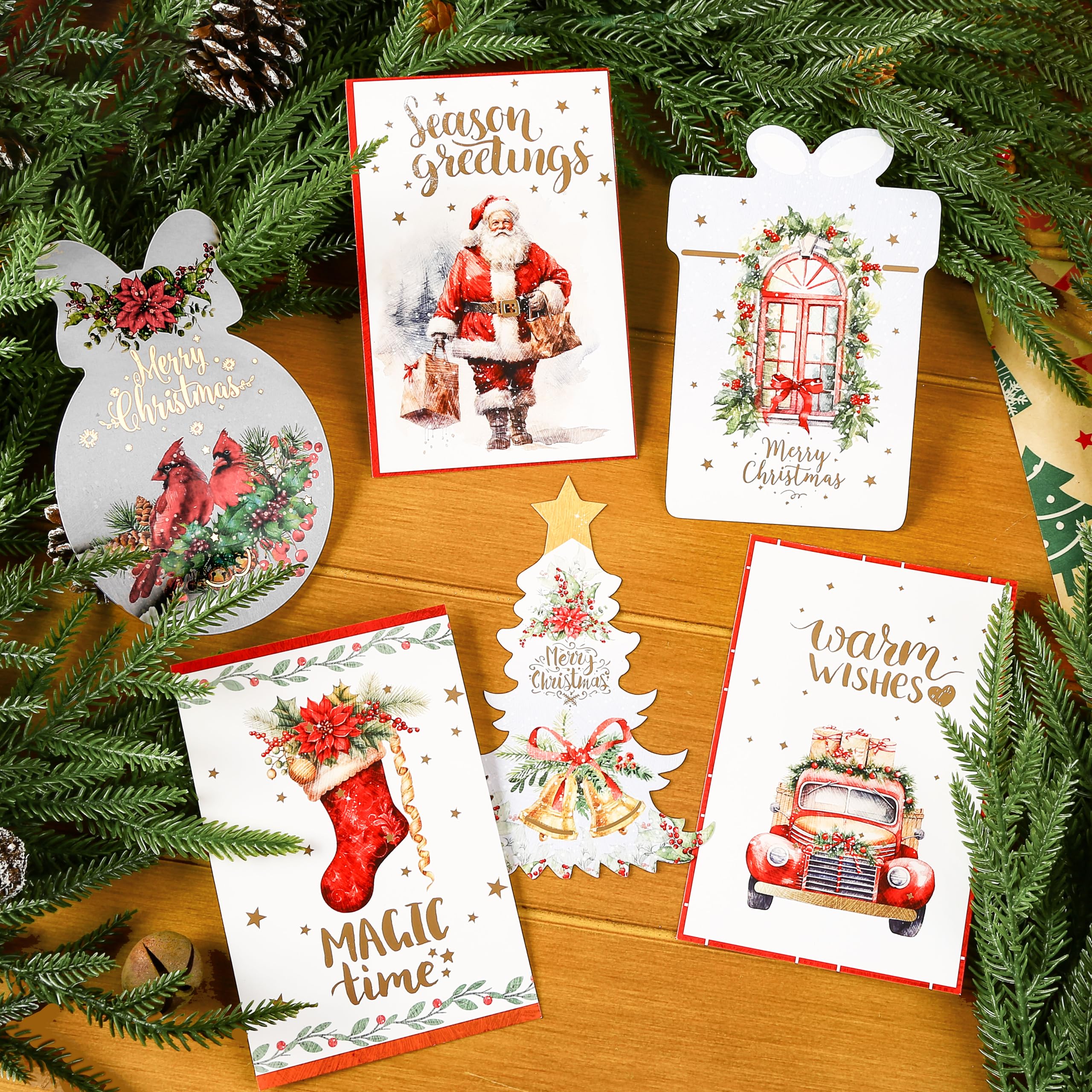 24 Cards Boxed Christmas Cards with Unique Christmas Tree Shape Images