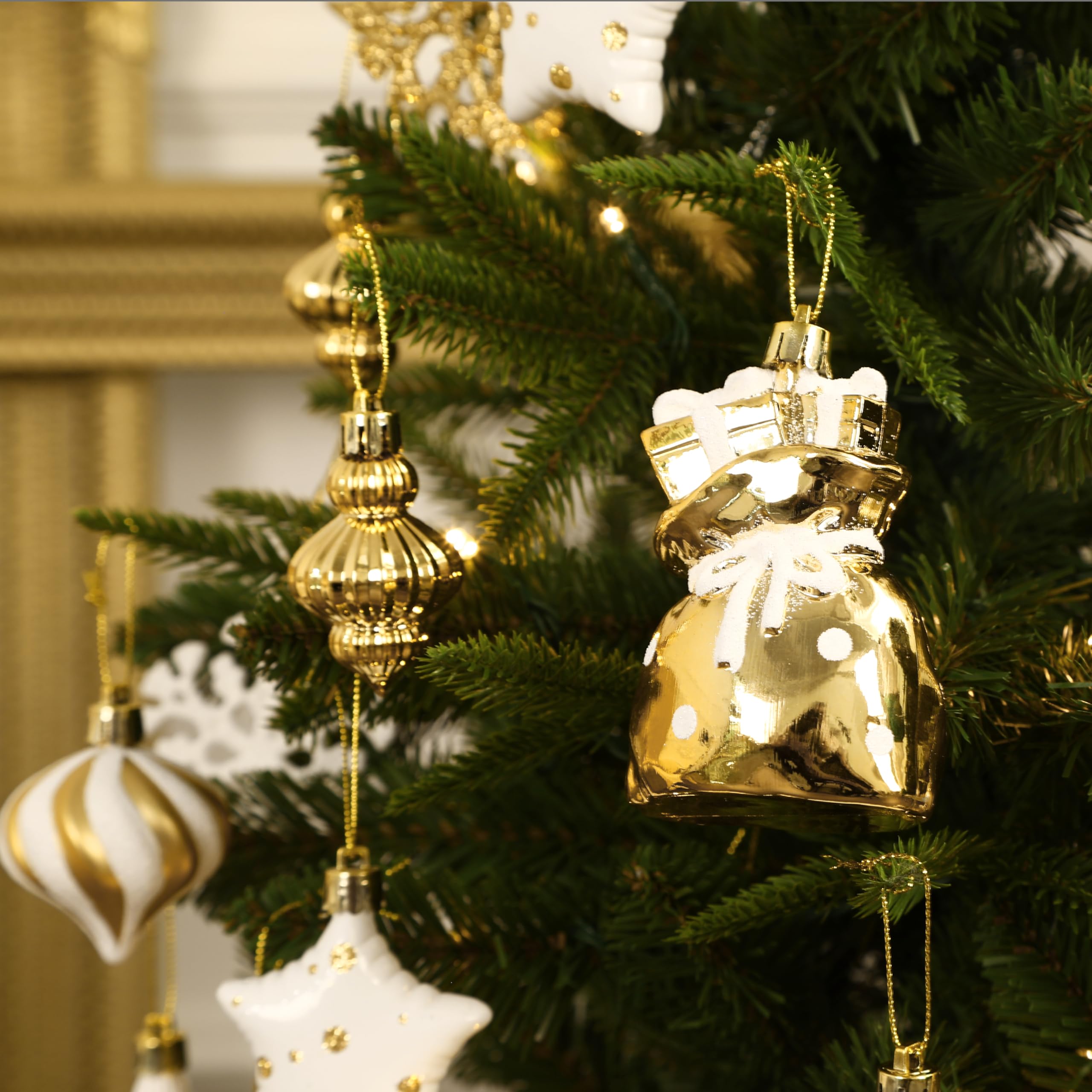 70 Pcs Christmas Ball Ornament Set, White and Gold