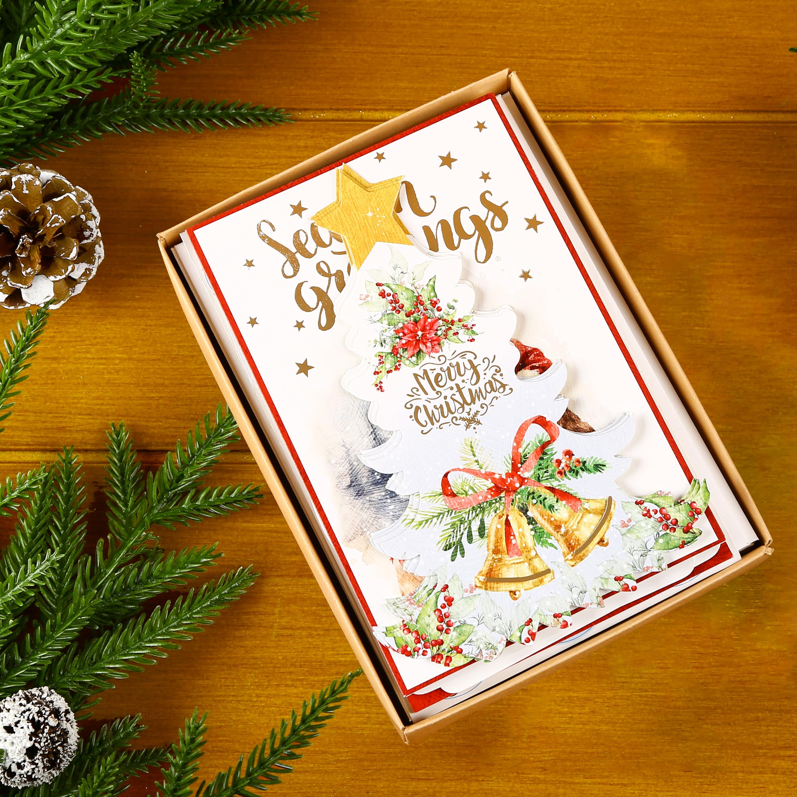 24 Cards Boxed Christmas Cards with Unique Christmas Tree Shape Images