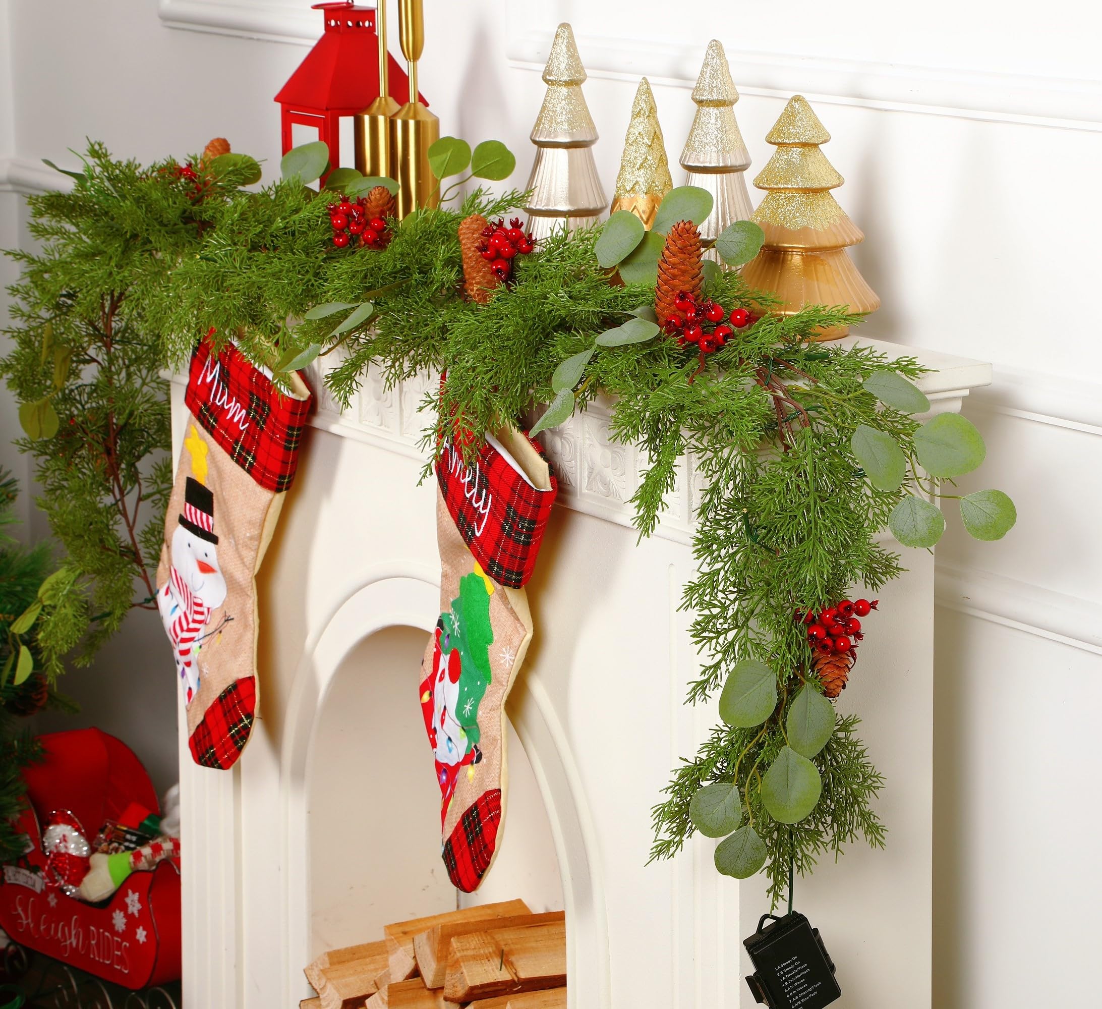 6FT Prelit Green Cypress Pine Garland Decorations with Battery Operated