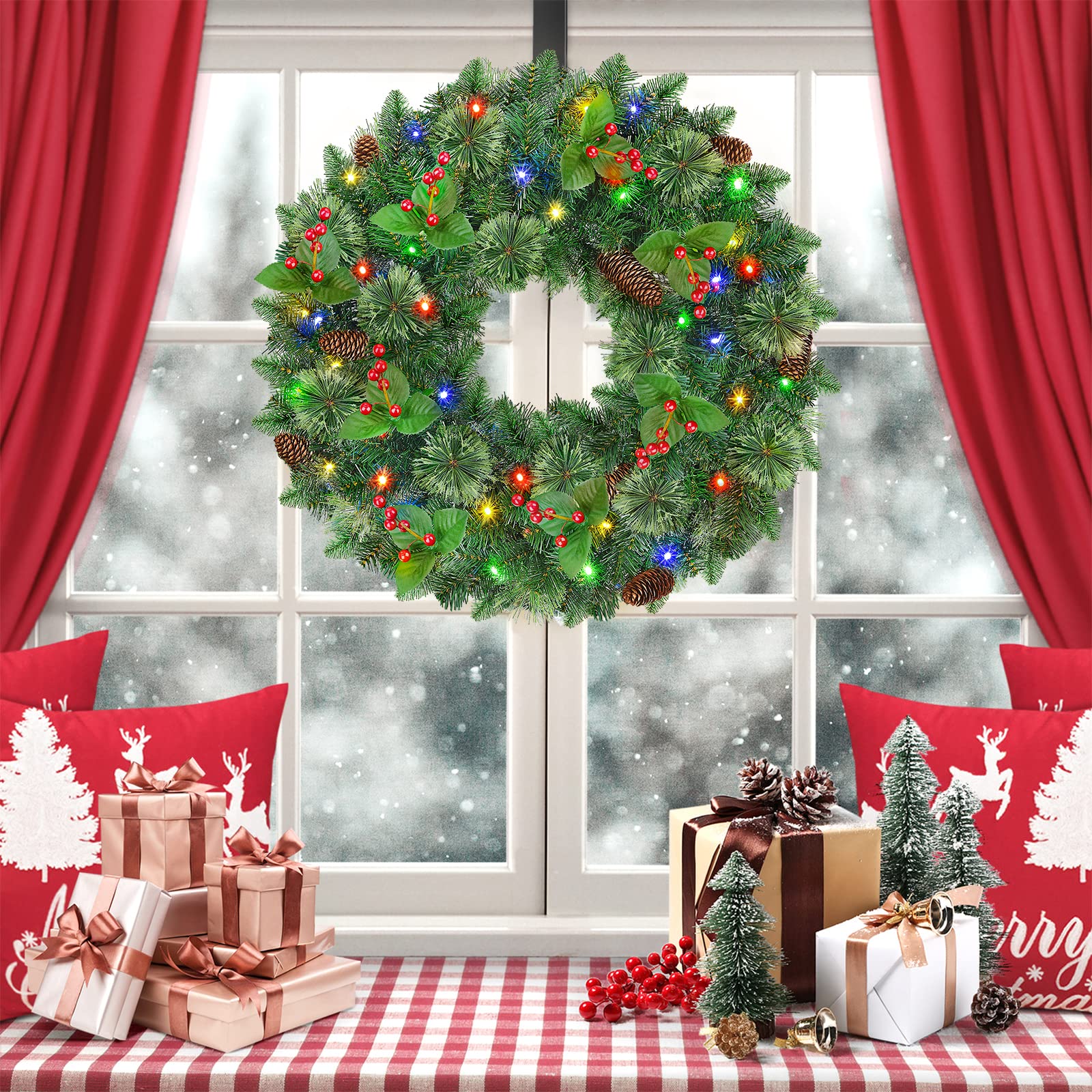 24 Inch Prelit Artificial Christmas Wreath with 15" Hanger